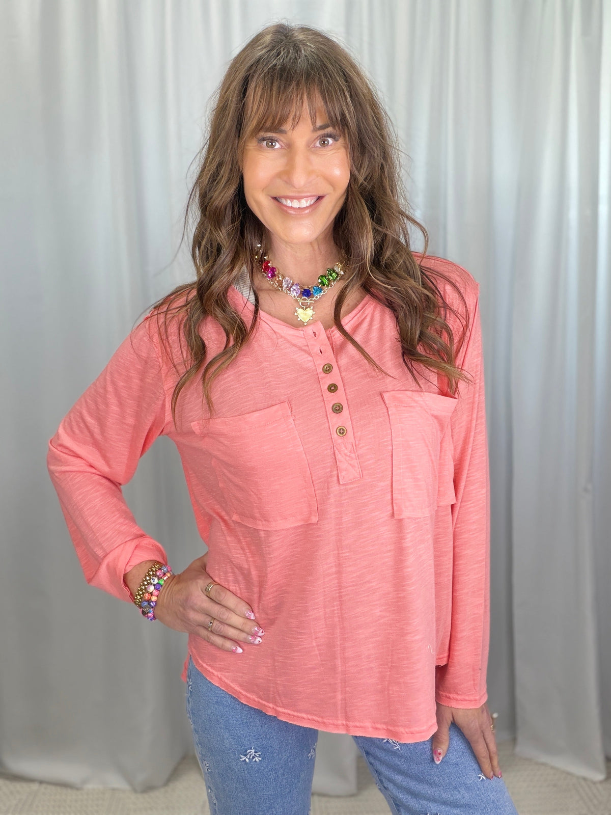 Pol Harper Slub Button Top in 4 Colors