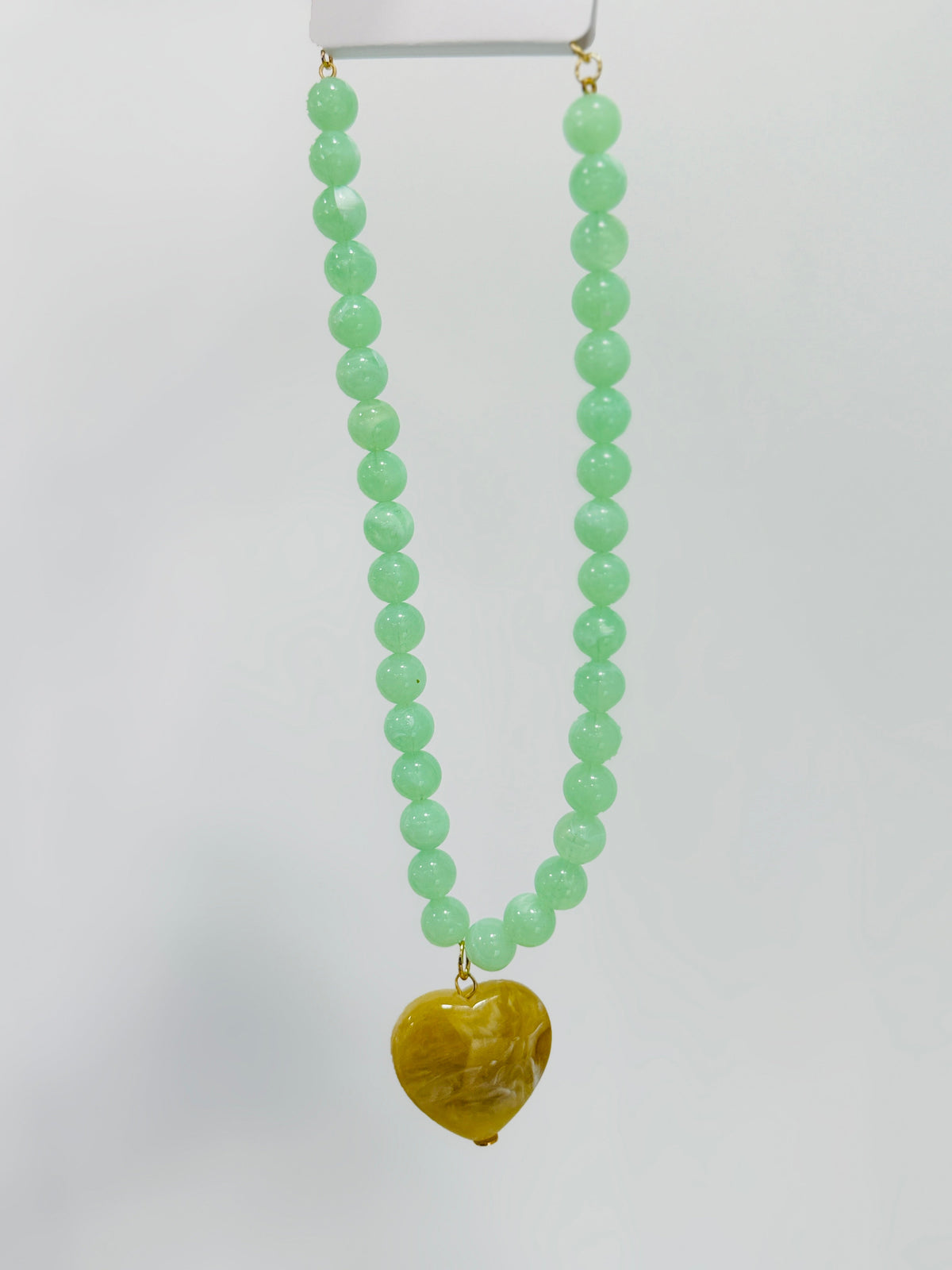 Green Beaded Stone & Heart Necklace *Final Sale*