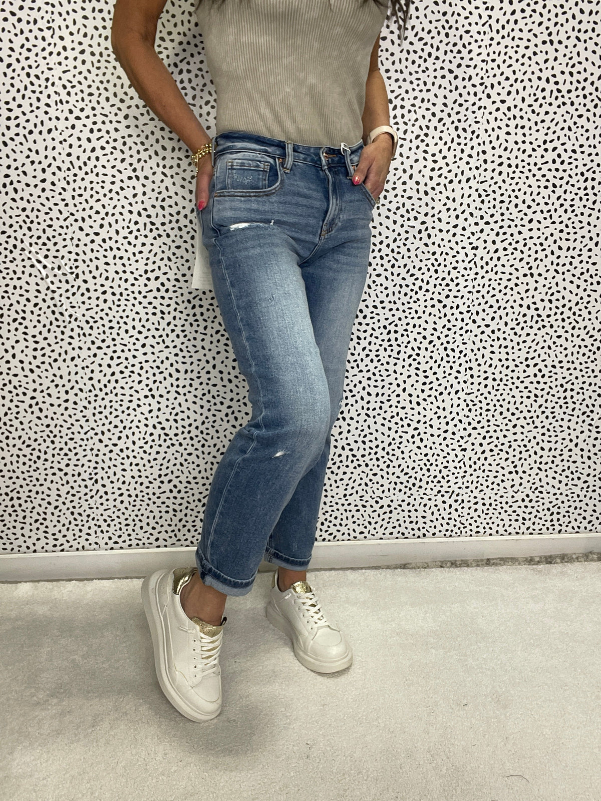 Risen Kaleigh High Rise Ankle Boyfriend Distressed Jeans 013 In Medium