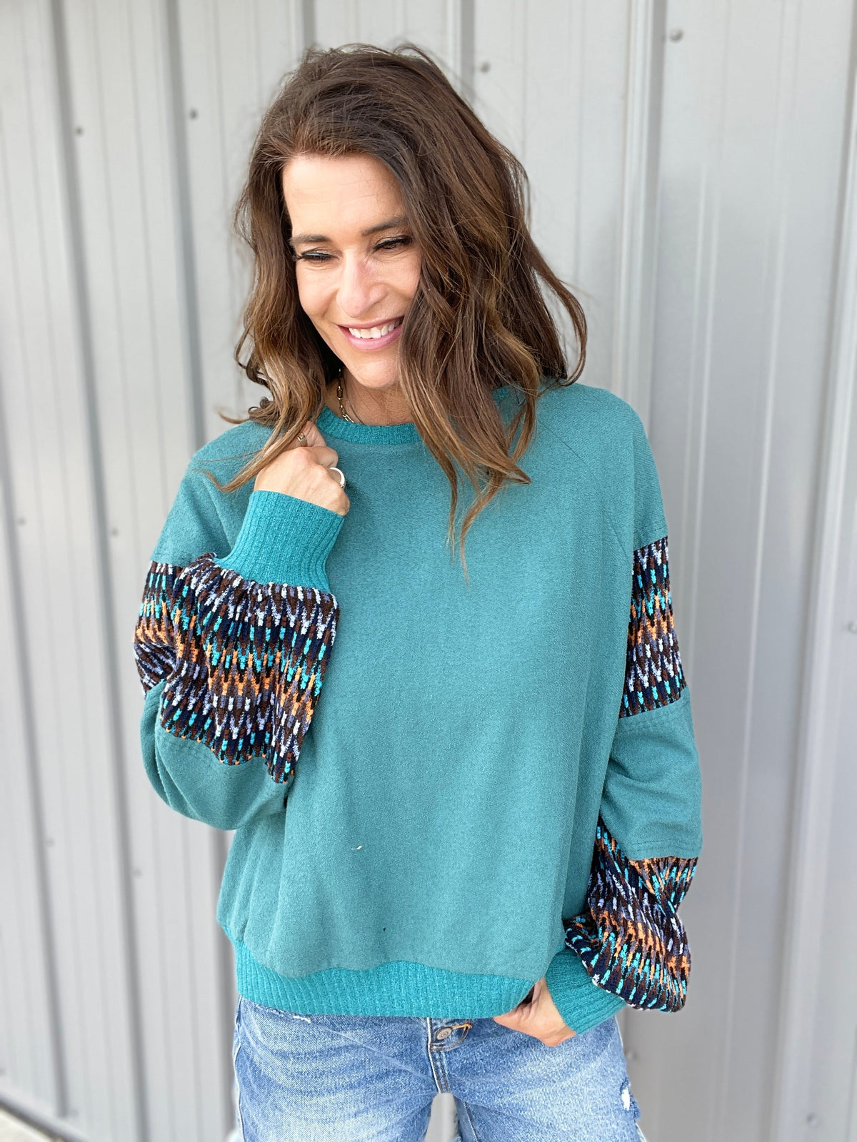 Fashion Forward Terry Knit Pullover In 2 Colors: Mauve, Teal *Final Sale*