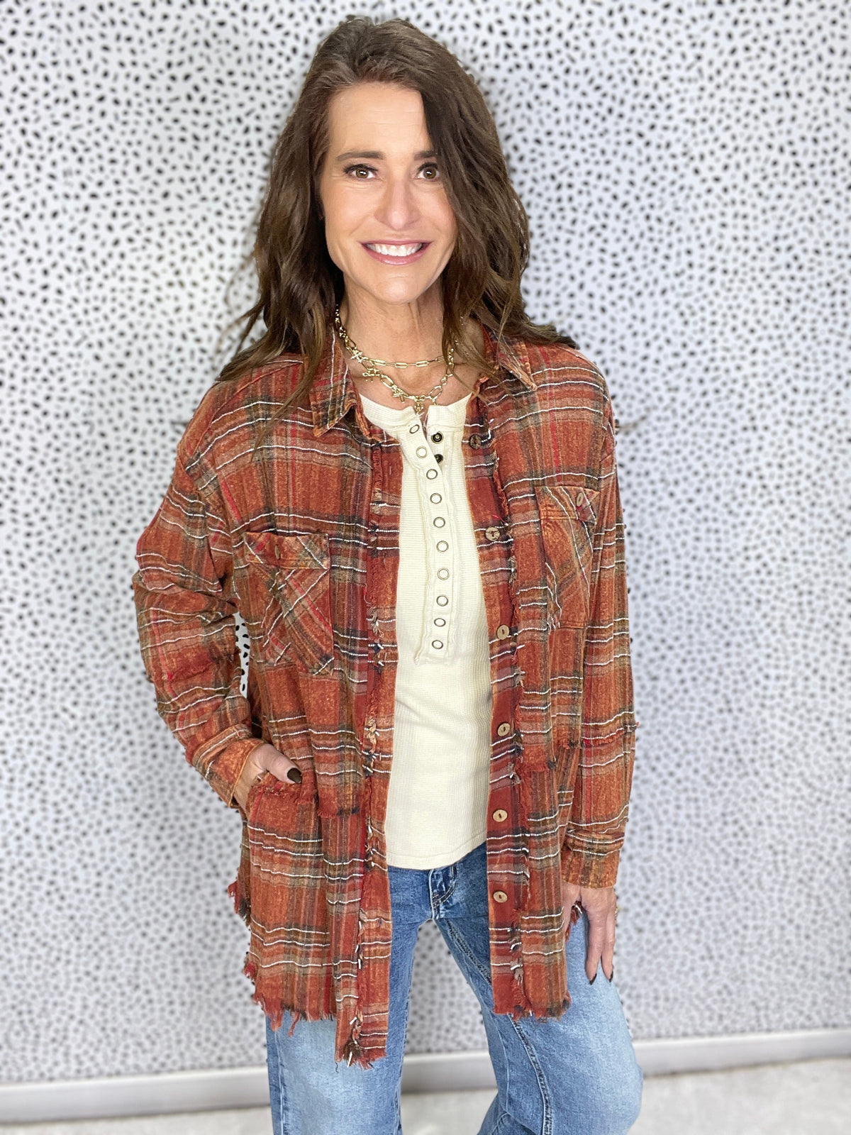 Oli & Hali Fall Park Mineral Washed Plaid Top In 2 Colors *Final Sale*