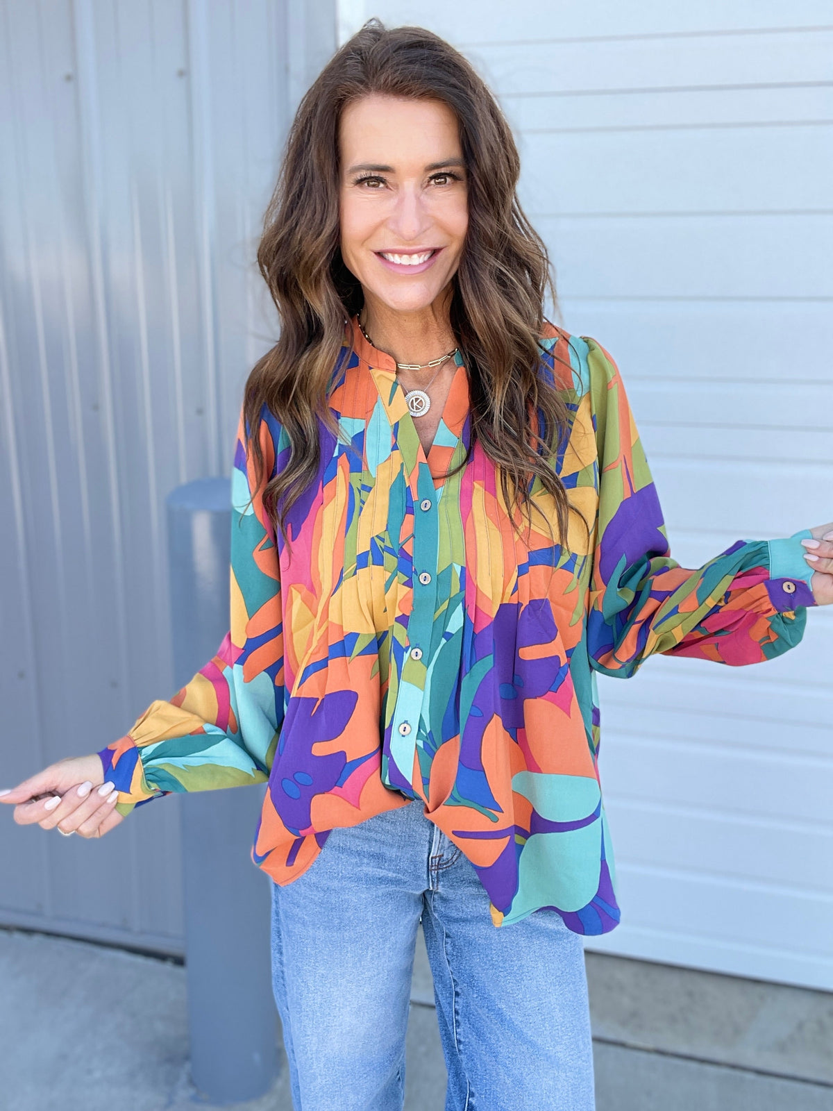 Day Is Bright Button Down Top In 3 Colors: Magenta, Mocha, Peach *Final Sale*