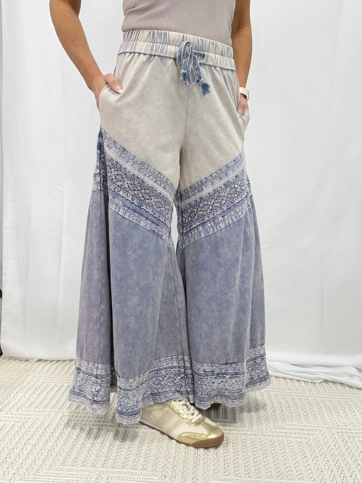 Oli & Hali My Dear Fabric Mix Wide Leg Pants In Blue