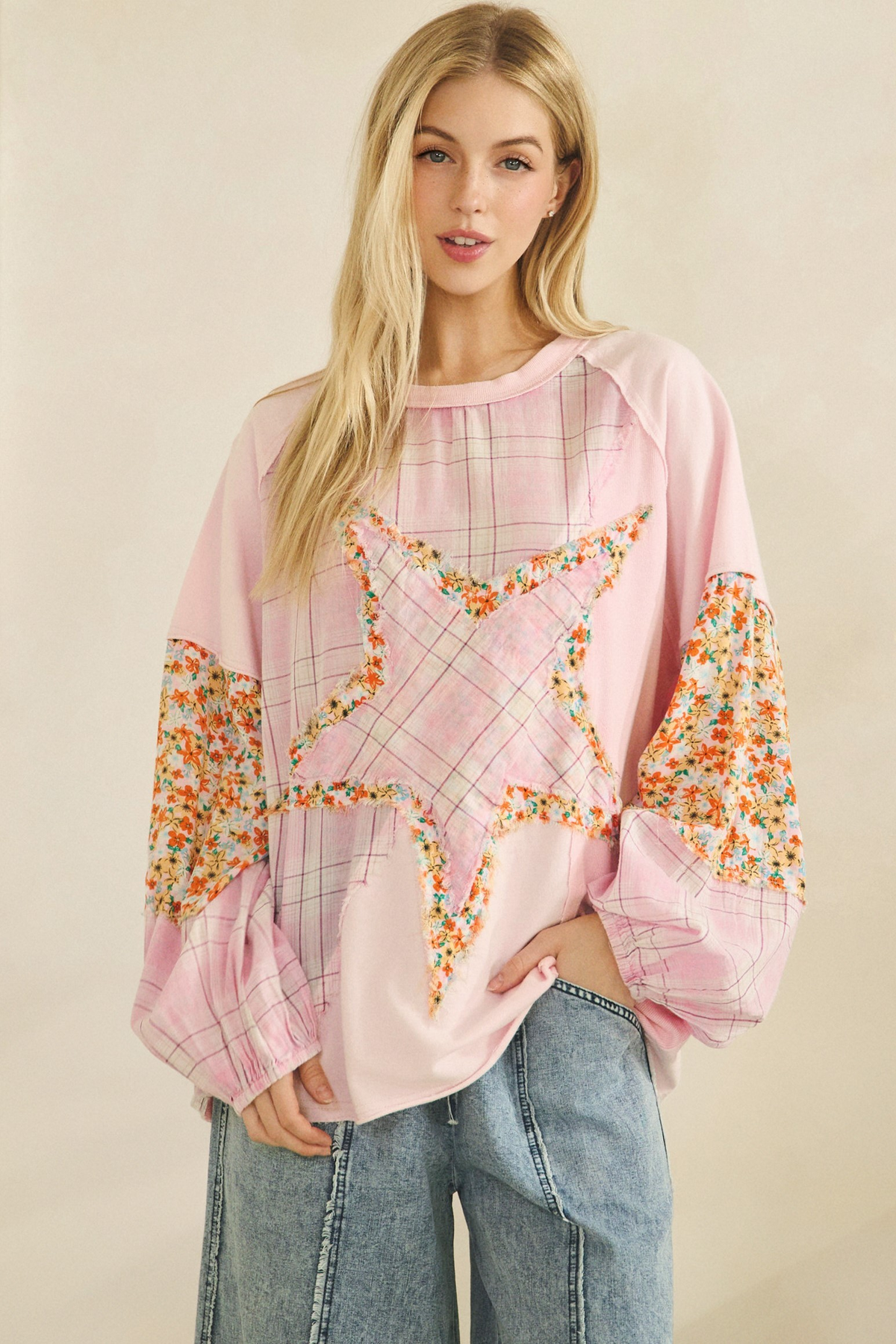 The Happy Way Star Patch Top In Pink