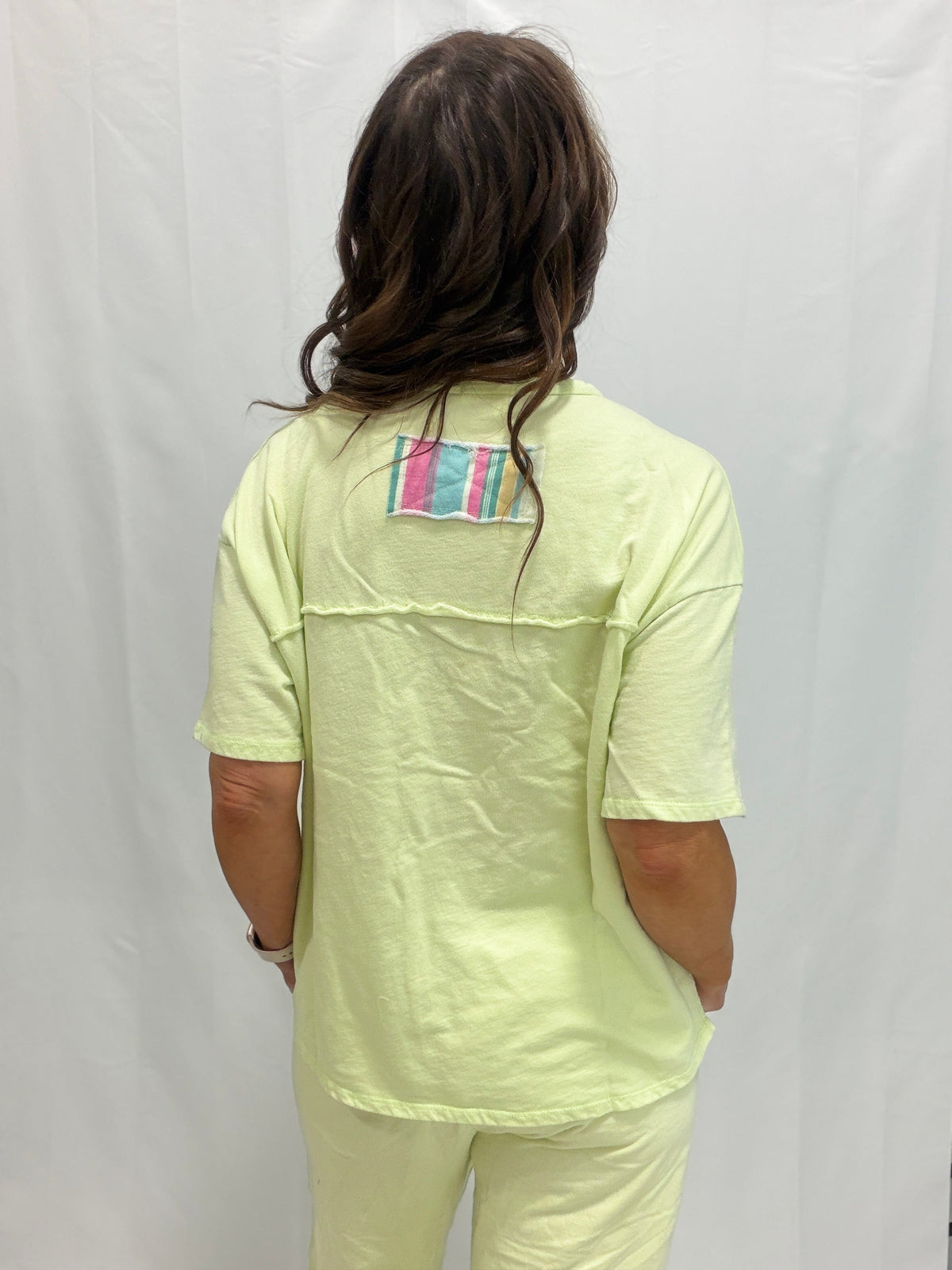 Cotton French Terry Double Flower Patch Top in Soft Lime *Final Sale*
