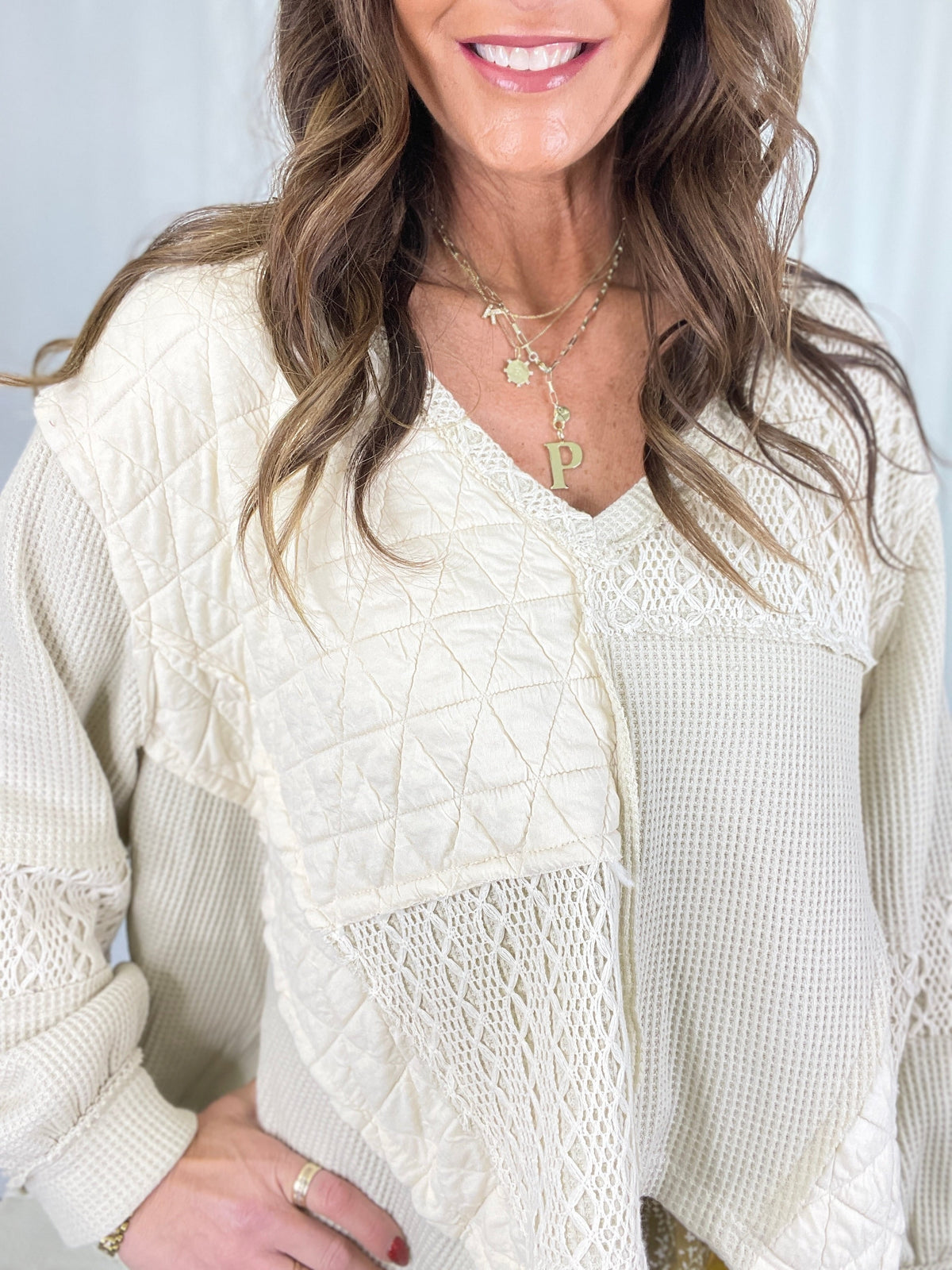 Quilted Charm Crochet Long Sleeve in 2 Colors *Final Sale*