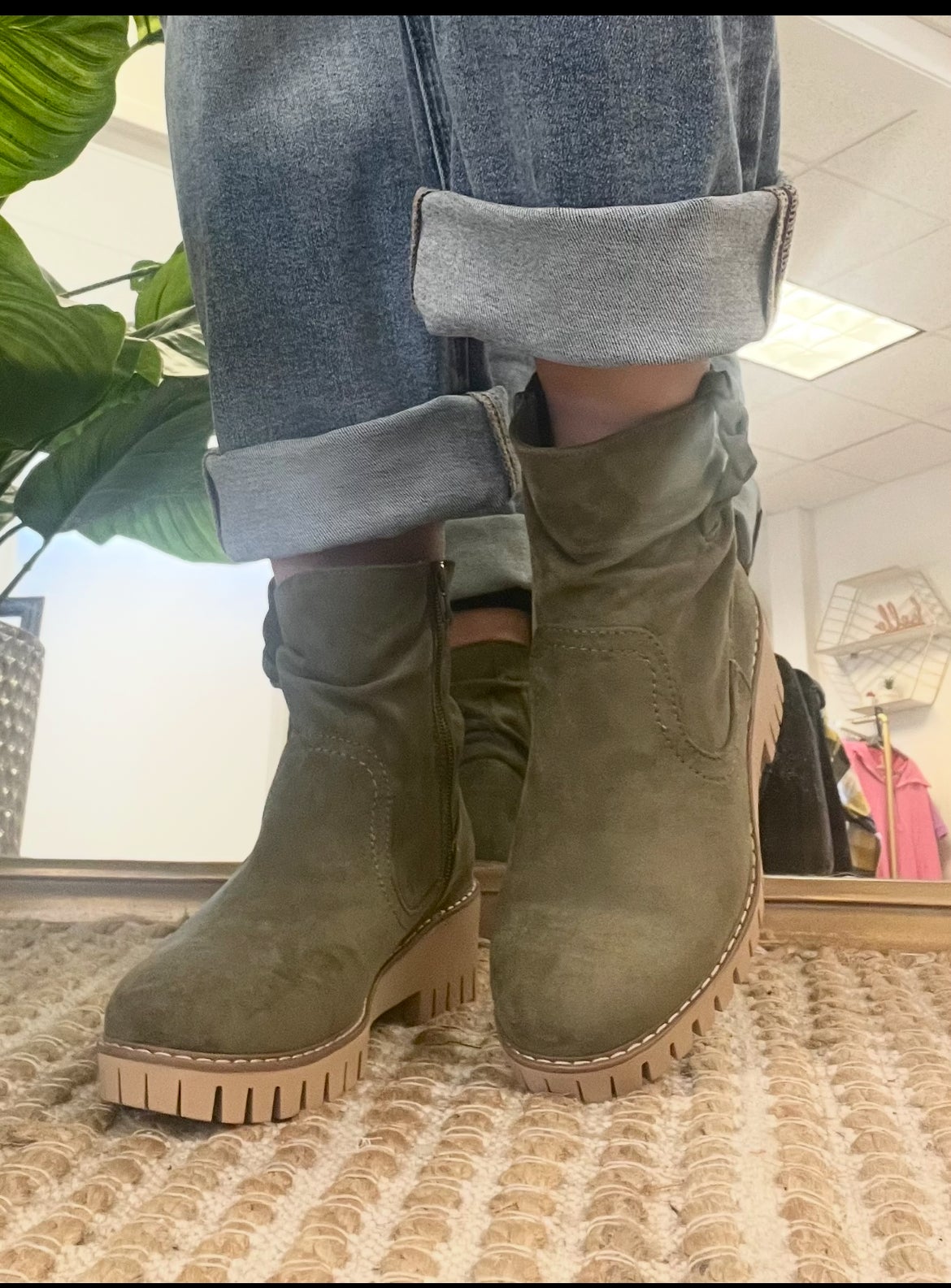 Demi Slouched Casual Boot In Khaki