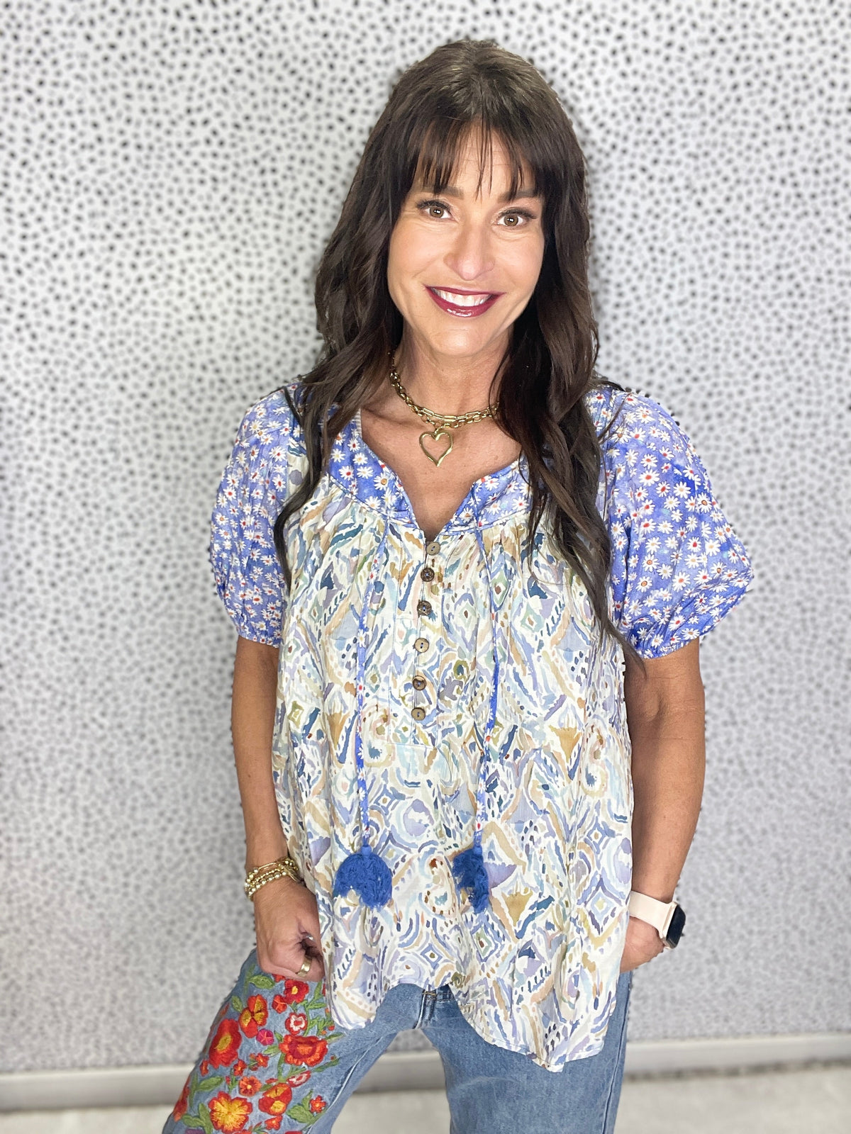 Oli & Hali Wildflower Breeze Puff Short Sleeve Top In 2 Colors