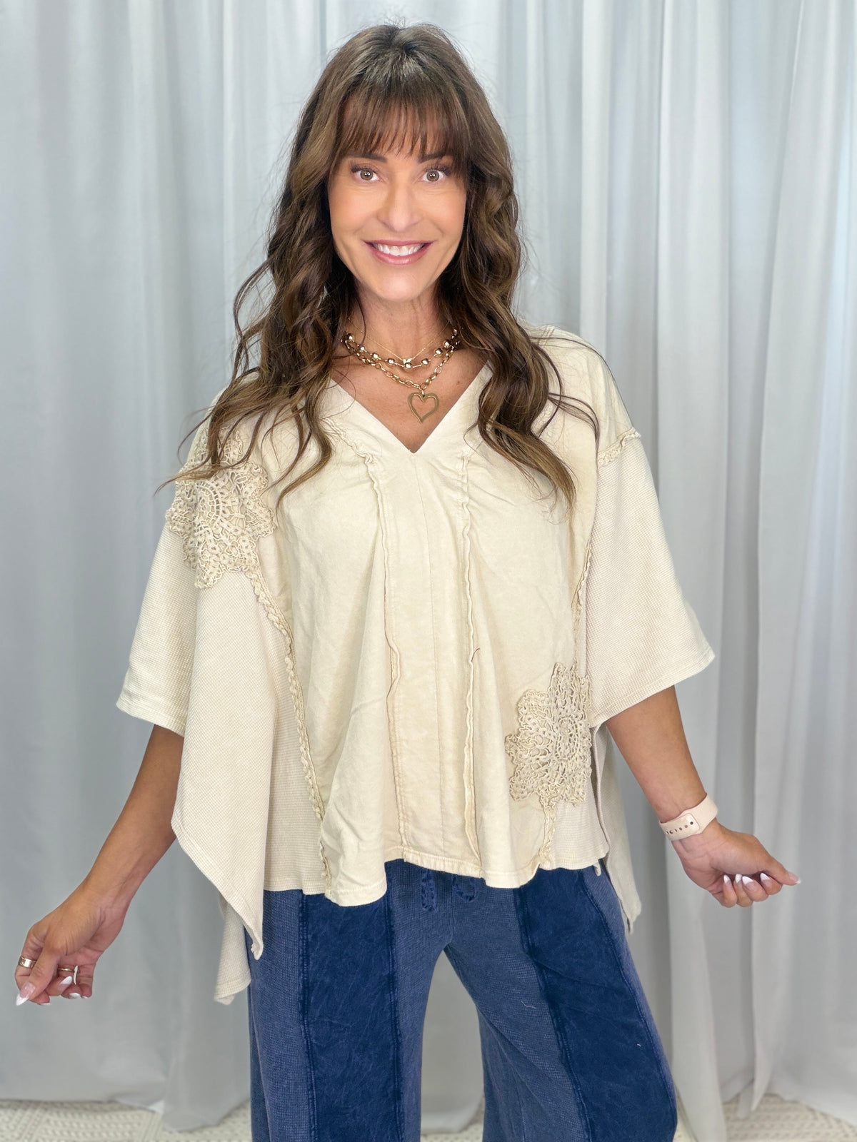 Pick A Date Mineral Washed Boho V-Neck Top In 2 Colors