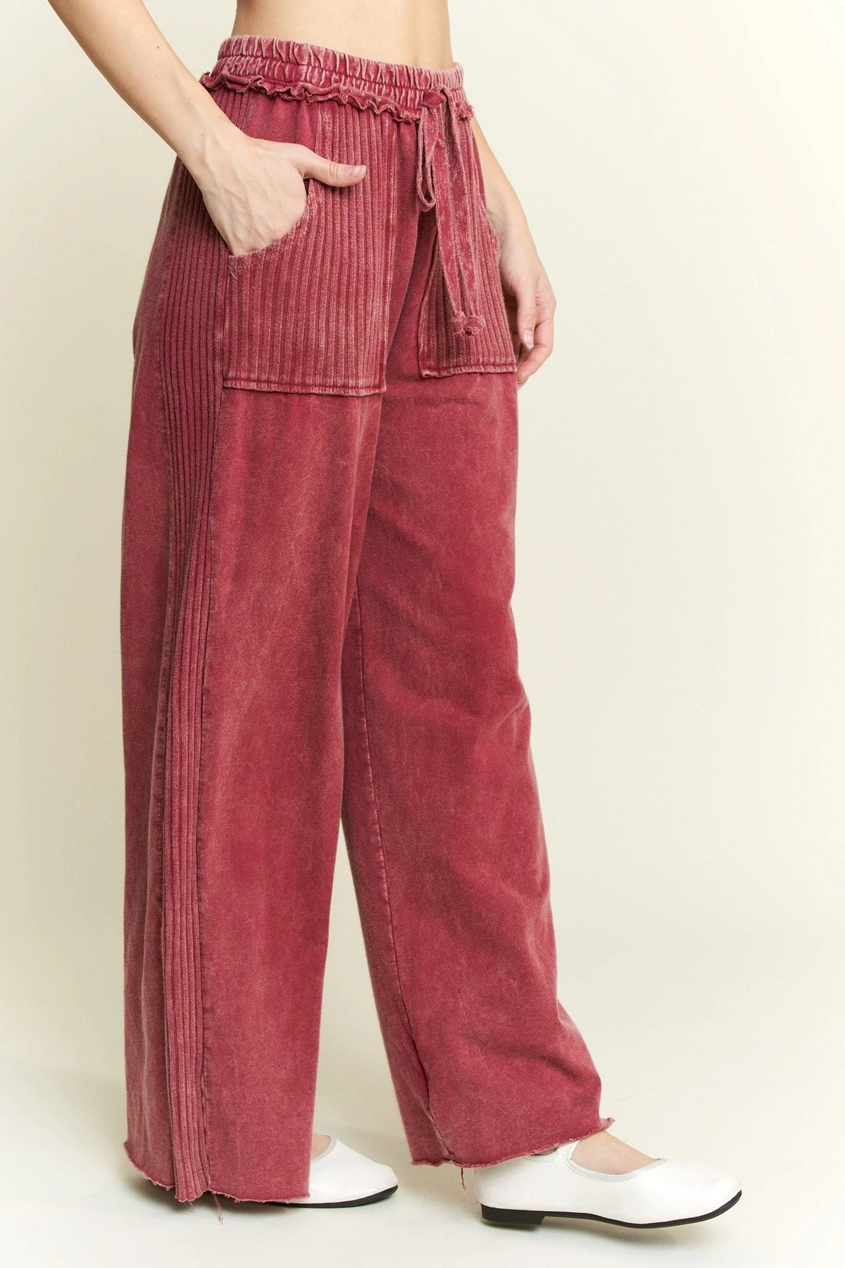 Lucky Lady Ribbed Accent Easy Mineral Wash Pants in 5 Colors