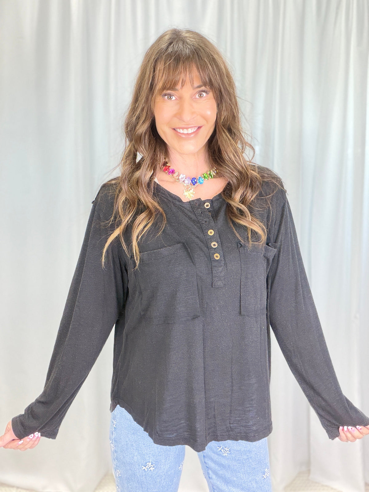 Pol Harper Slub Button Top in 4 Colors