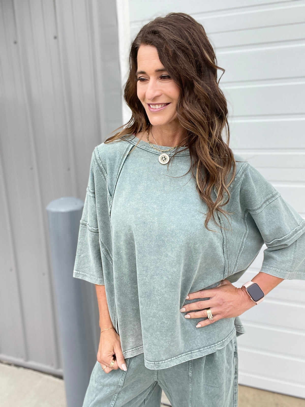 There For Me Mineral Washed Top In 3 Colors: Black, Mocha, Green *Final Sale*