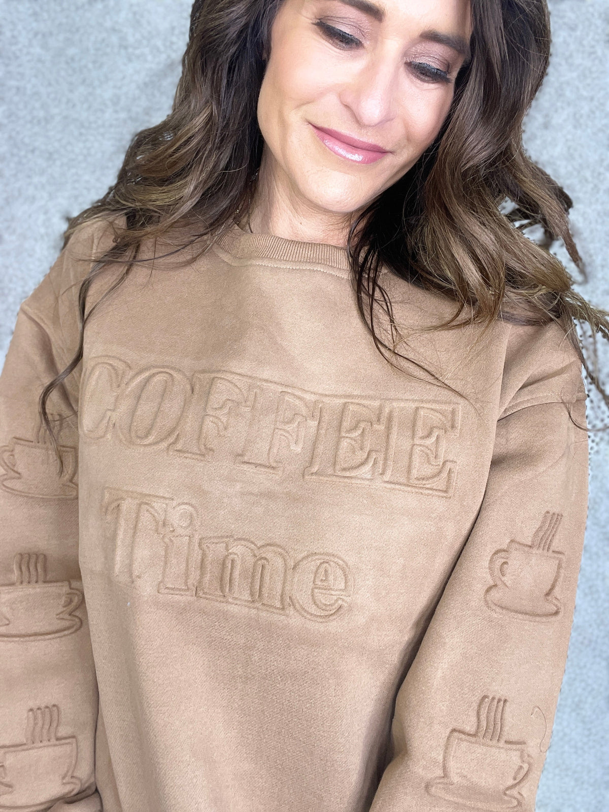Coffee Time Embossed Crewneck Sweatshirt *Final Sale*