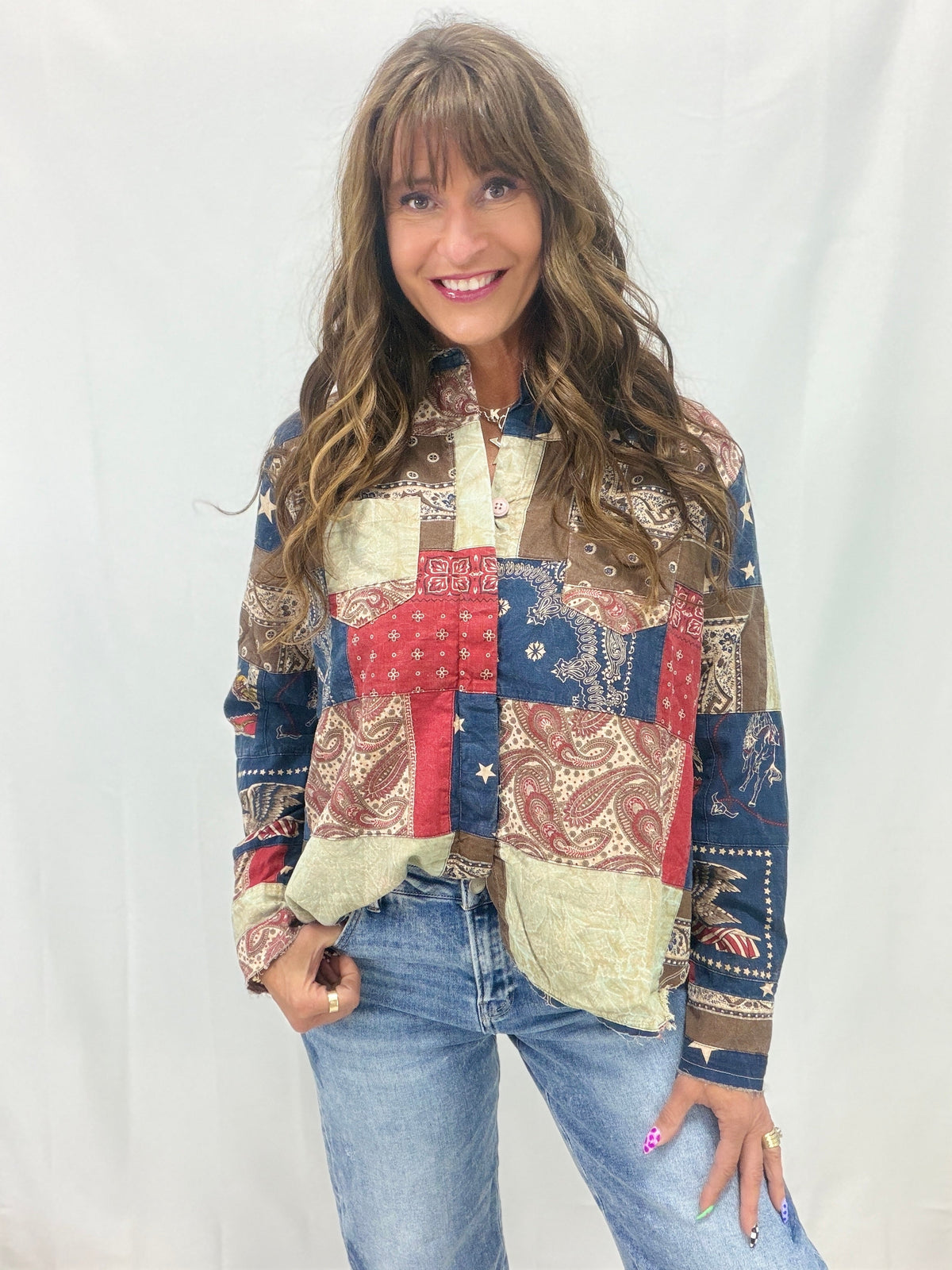 Stars And Stripes Patchwork Button Front Top