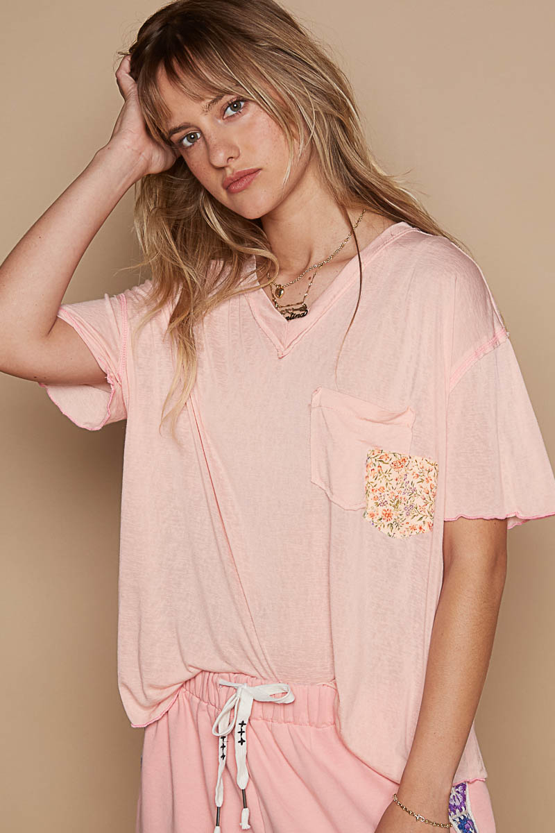 POL Living Free V-Neck Short Sleeve Double Pocket Top In 5 Colors