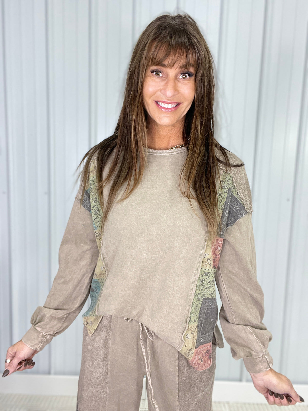 Desert Patchwork Mineral Wash Top In 2 Colors