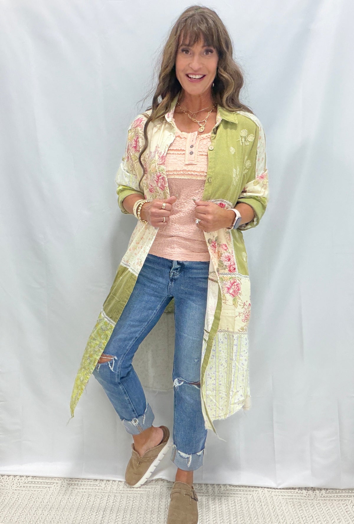 Oli & Hali Look My Way Multi Print Long Top Dress In Olive