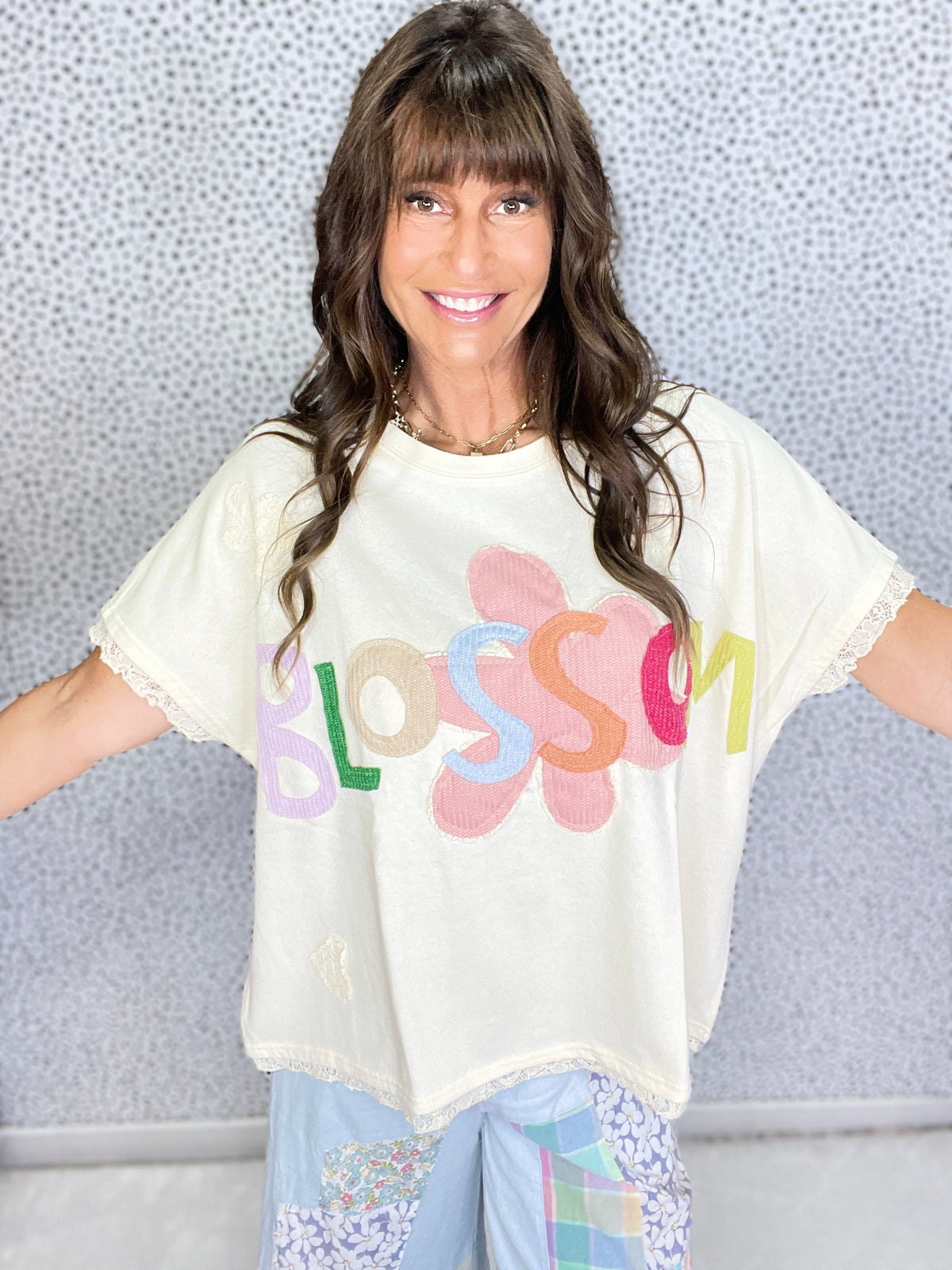 Washed Lace Blossom Patch Top In 2 Colors