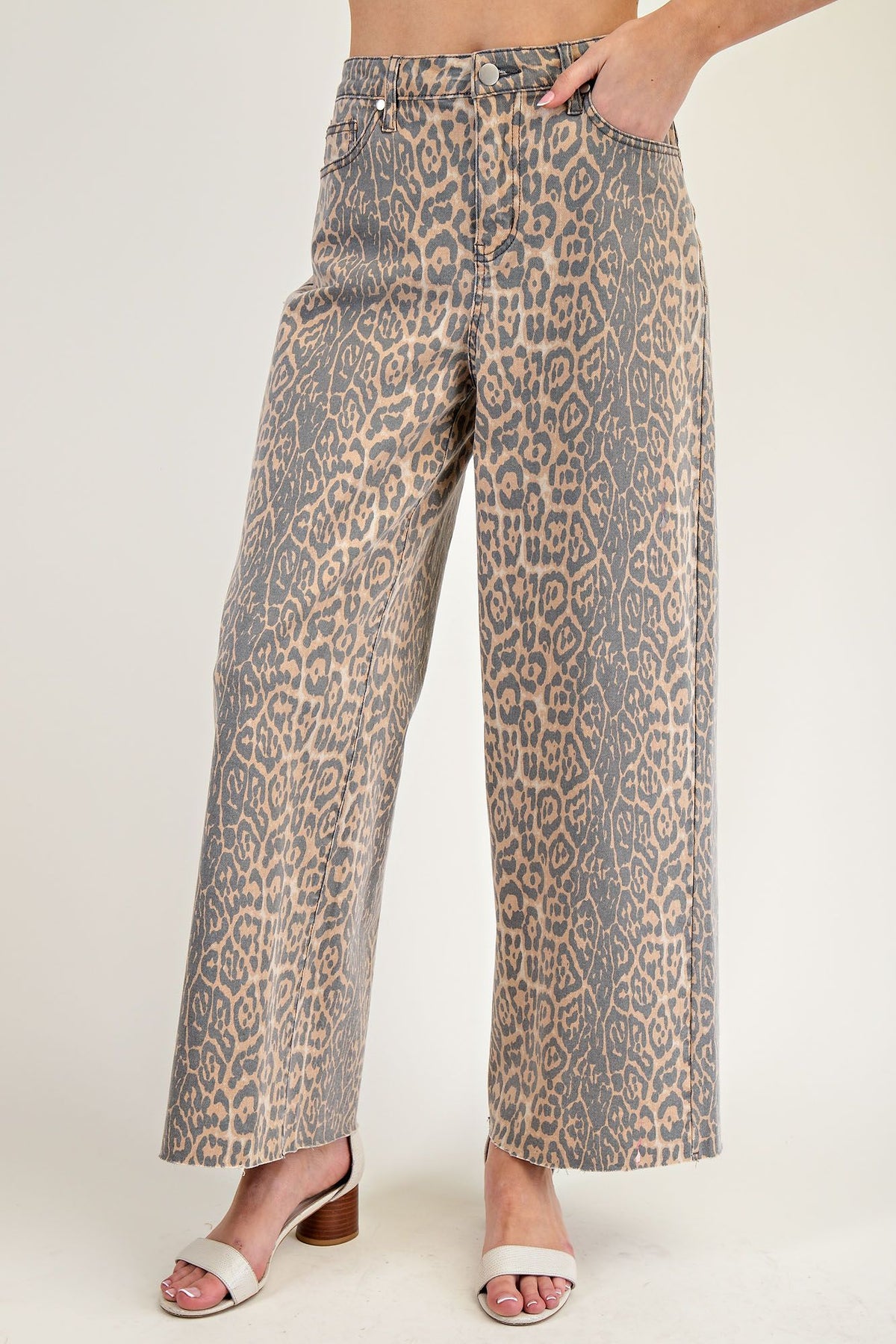 Do You Hear The Call Wide Leg Animal Print Twill Pants In 2 Colors