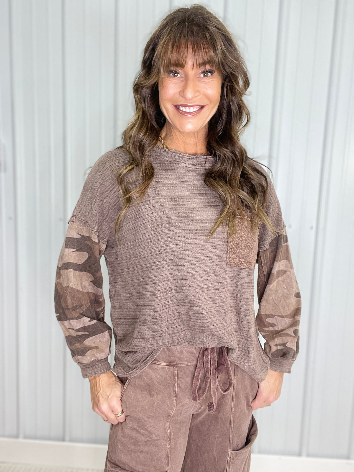 Camo Cocoa Long Sleeve Top In 3 Colors