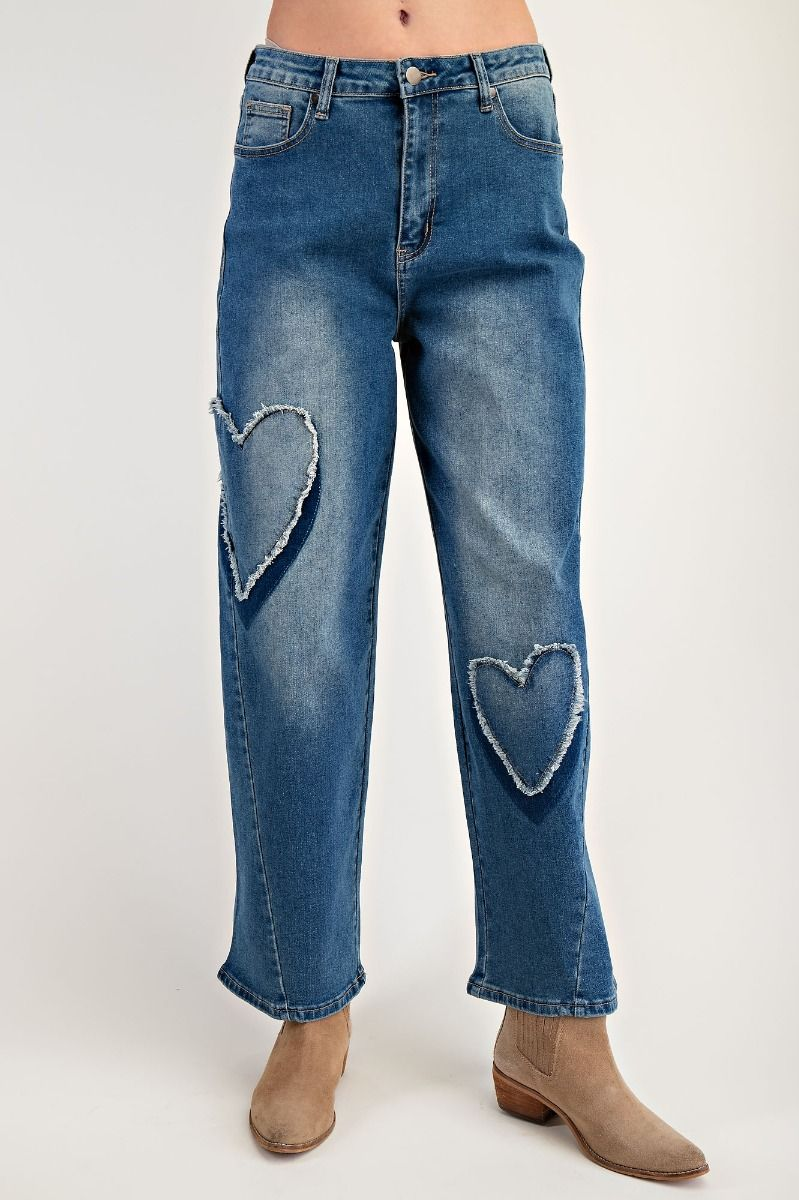 Gloria Heart Patch Stretch Denim Jeans 089 In Blue