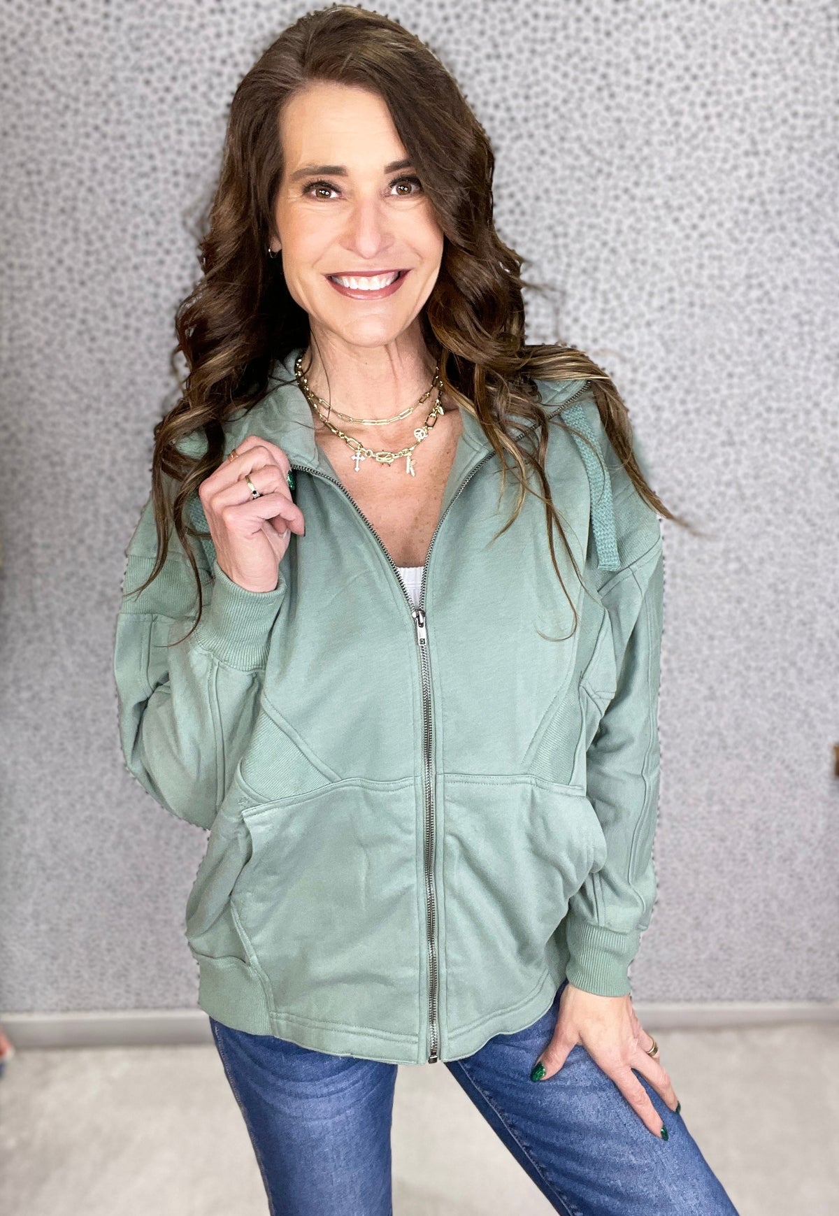 City Edge Terry Knit Full Zip Up Hoodie In 2 Colors