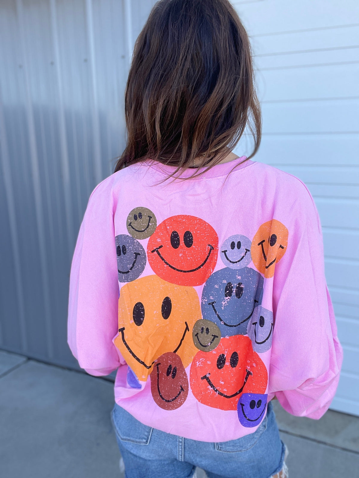 Charming Smile Relaxed Terry Pullover In 3 Colors: Pink, Grey, Blue *Final Sale*