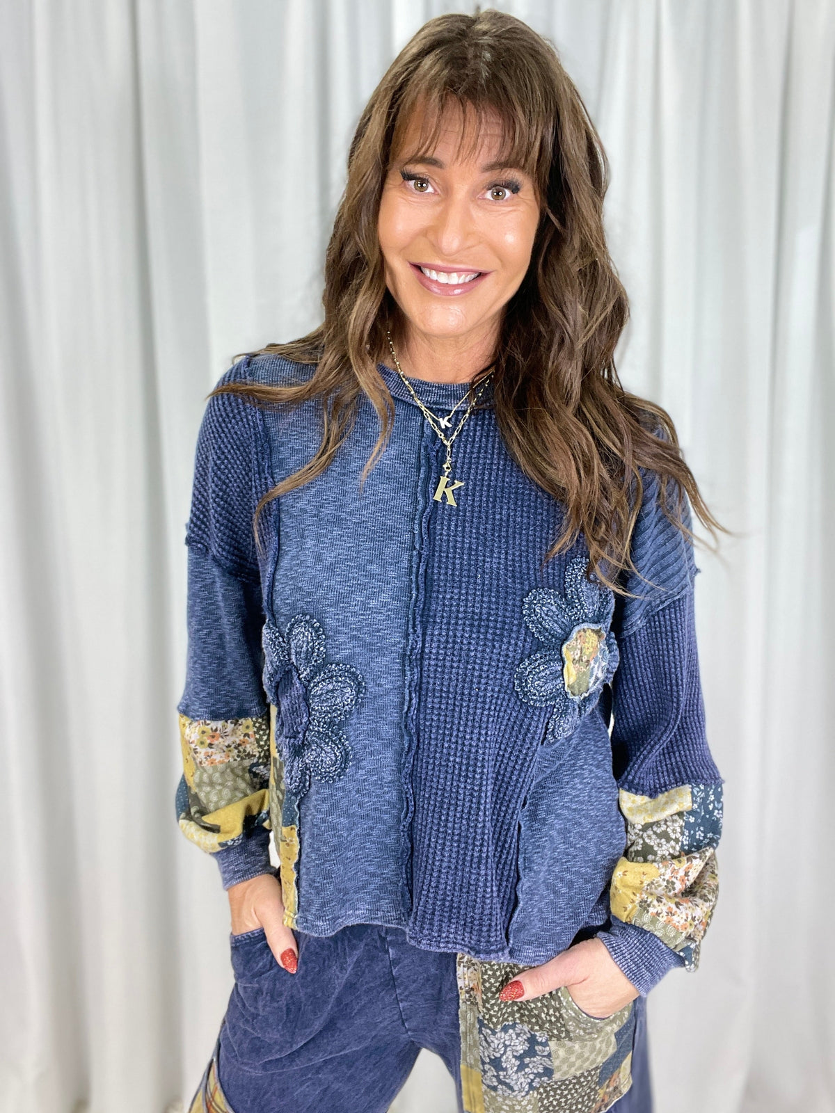Indigo Bloom Patchwork Top In 4 Colors