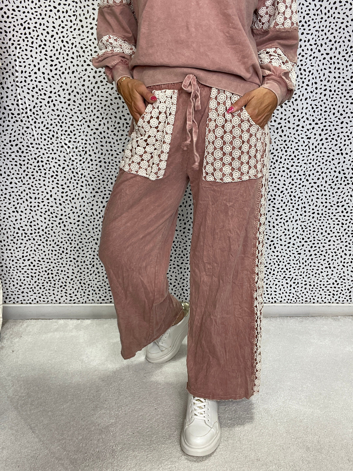 Mineral Wash Floral Daisy Trim Pants In 6 Colors