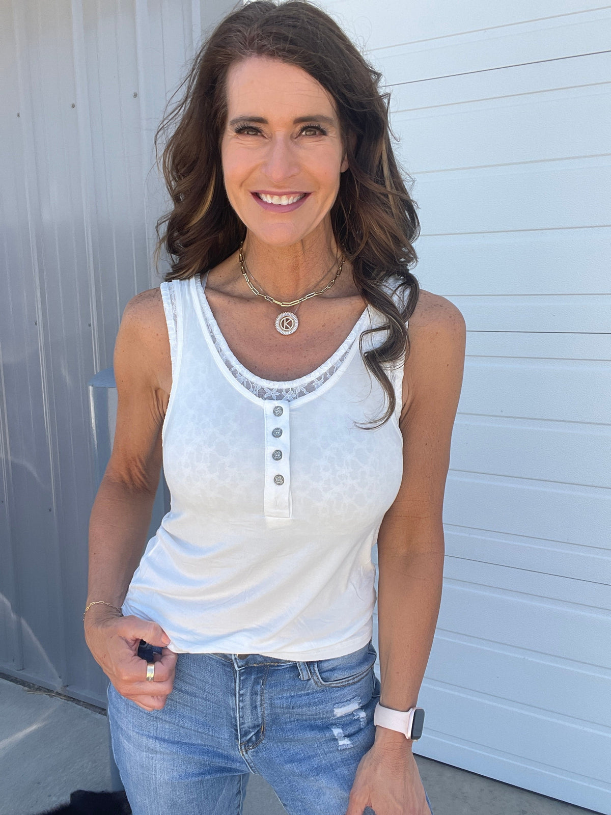 Pol Delicate Charm Lace Inset Tank Top In 2 Colors: Oatmeal, Off White