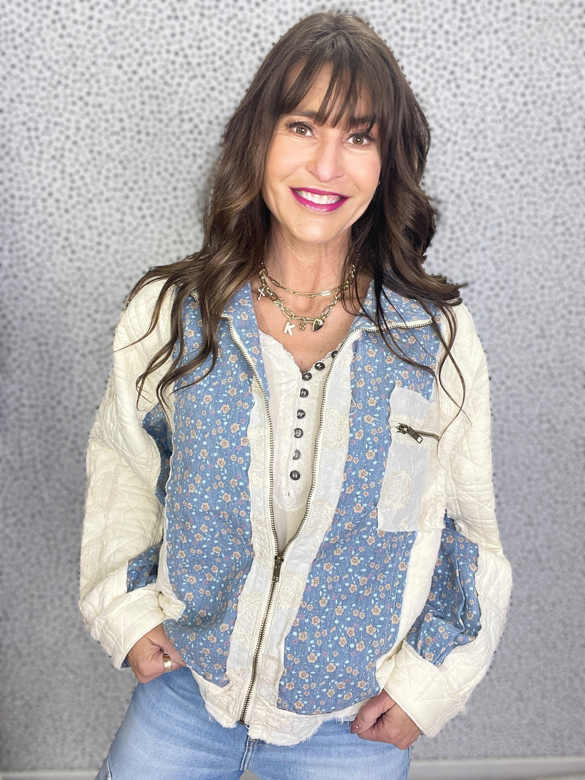 POL Meadow Lane Balloon Sleeve Quilted Jacket In Cream