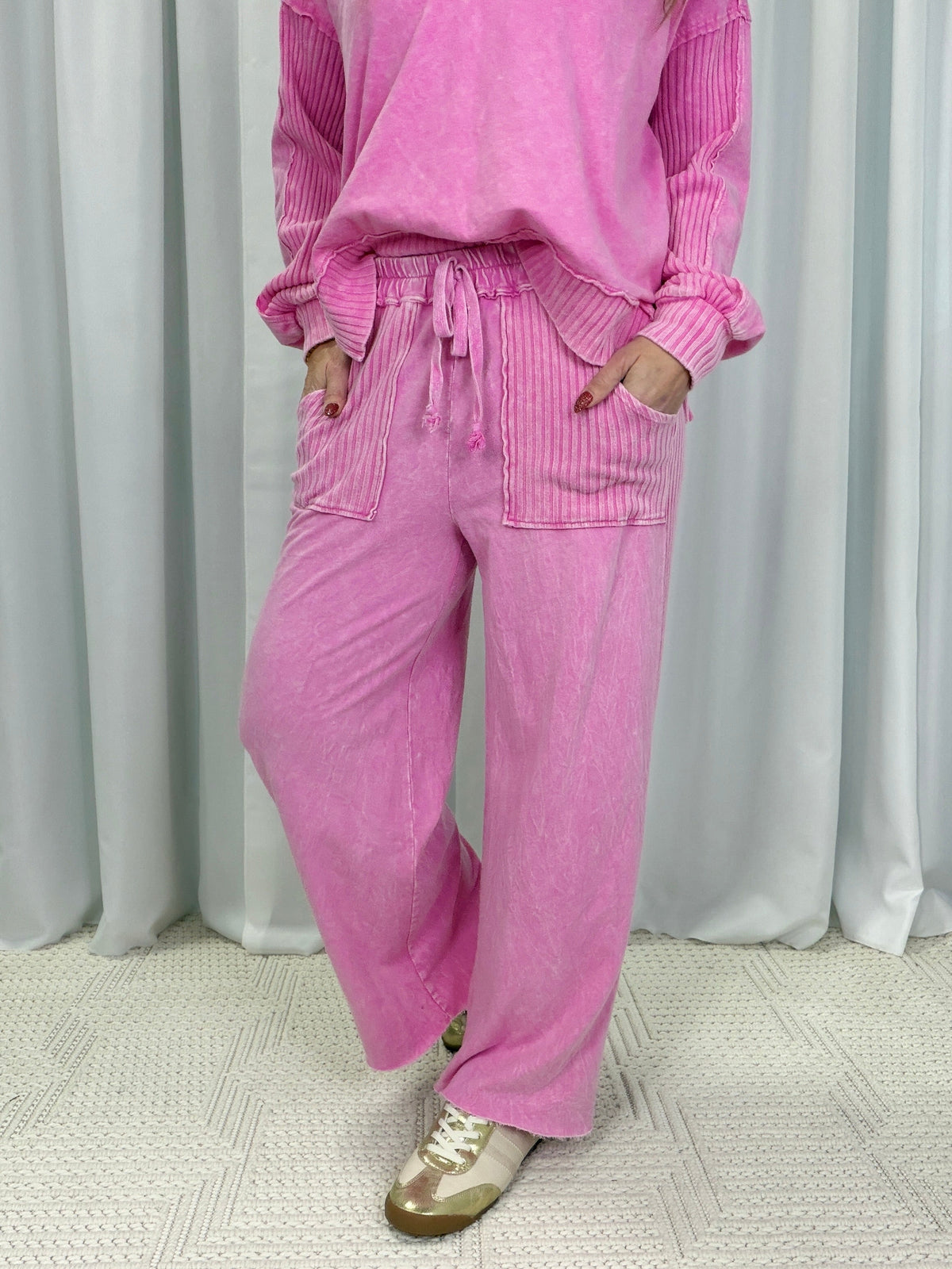 Lucky Lady Ribbed Accent Easy Mineral Wash Pants in 5 Colors