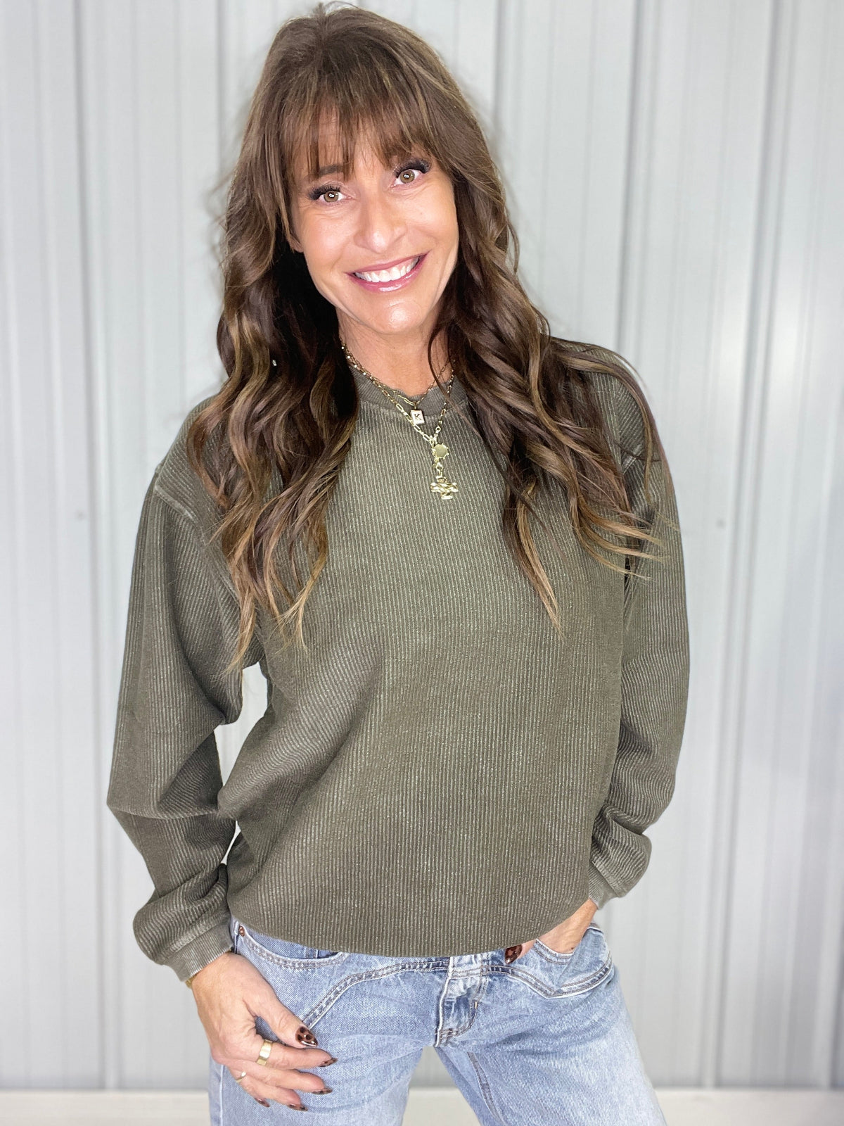 Snow Washed Corded Crewneck in 3 Colors