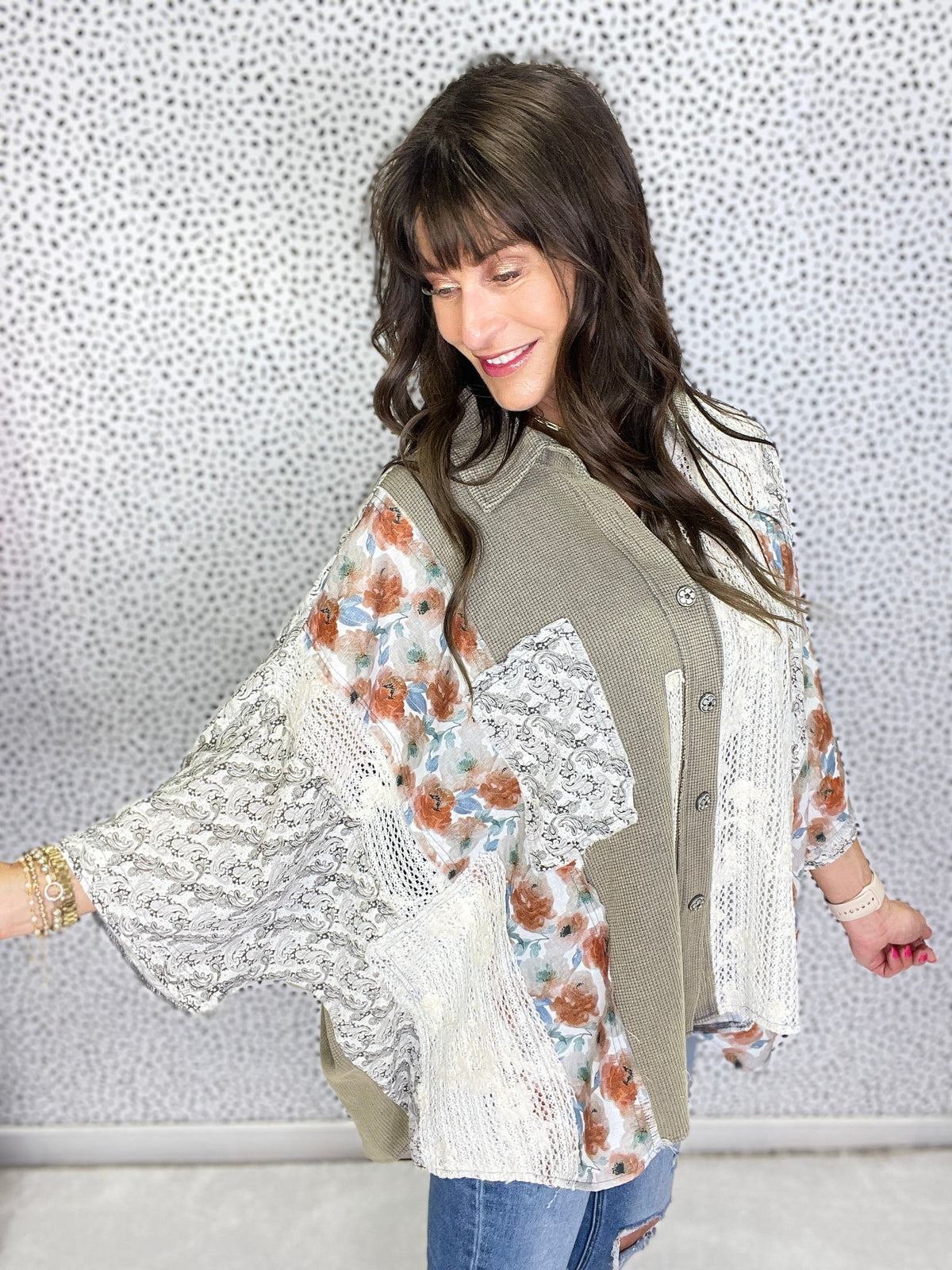 POL What To Say Thermal And Crochet Lace Mix Top In 4 Colors
