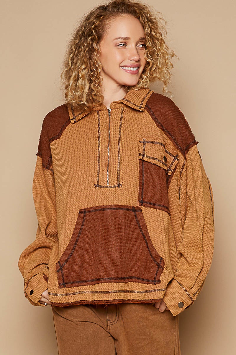 POL Moving Forward Long Sleeve Thermal Knit Front Zip Top In 3 Colors *Final Sale*