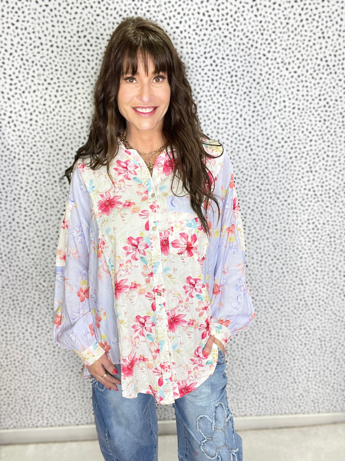 POL Nobody's Home Front Pocket Floral Top *Final Sale*