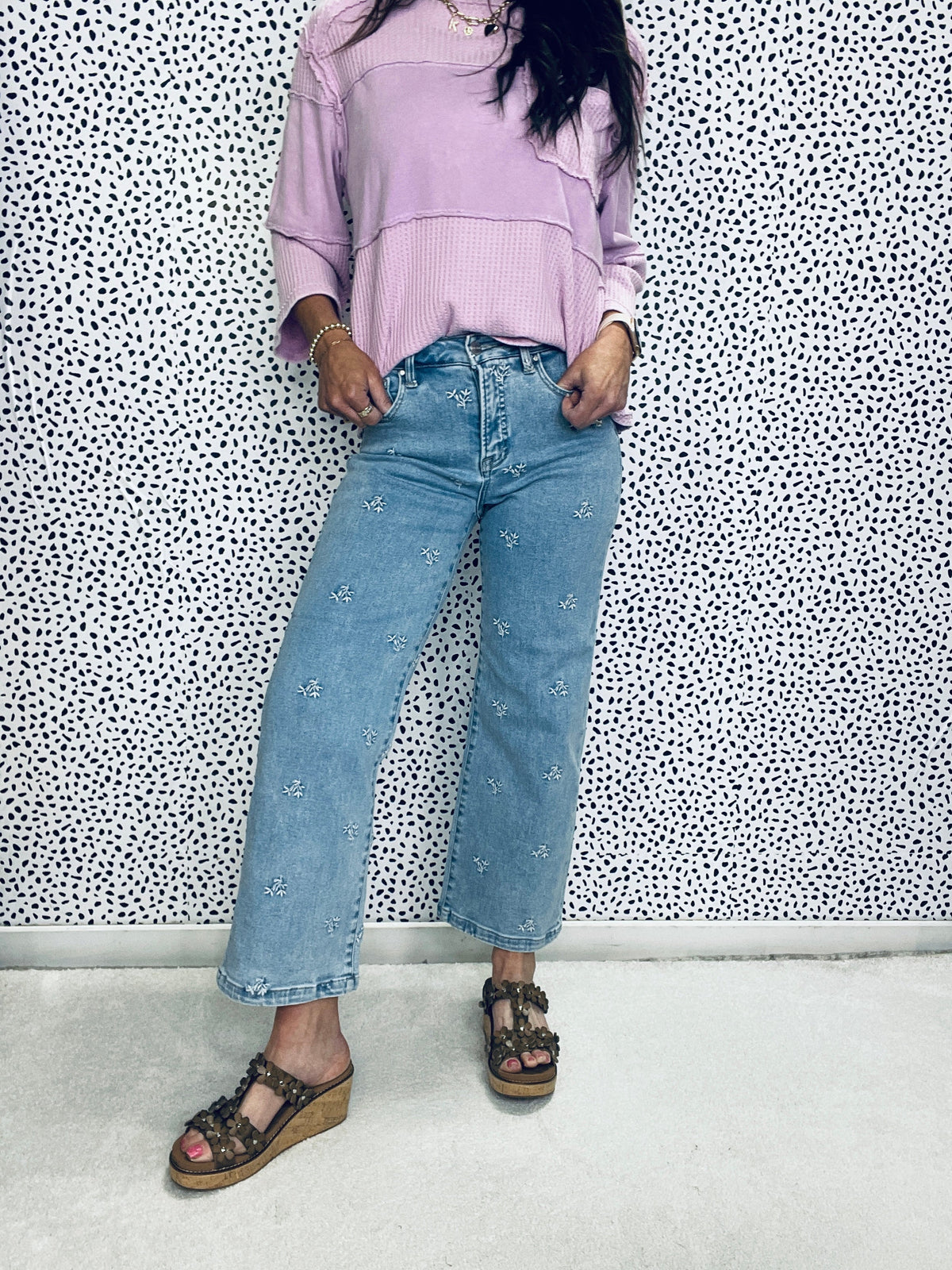 Risen Gwendolyn High Rise Crop Wide Embroidered Jeans 010 In Light