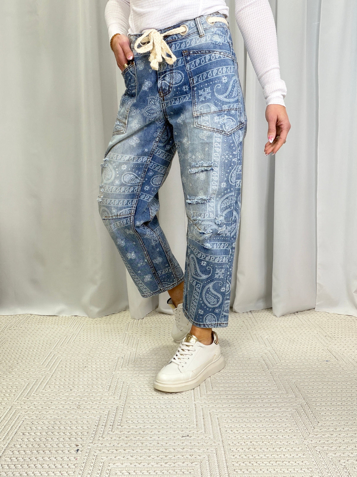 Oli & Hali Hidden Gem Paisley Print Pants In Denim
