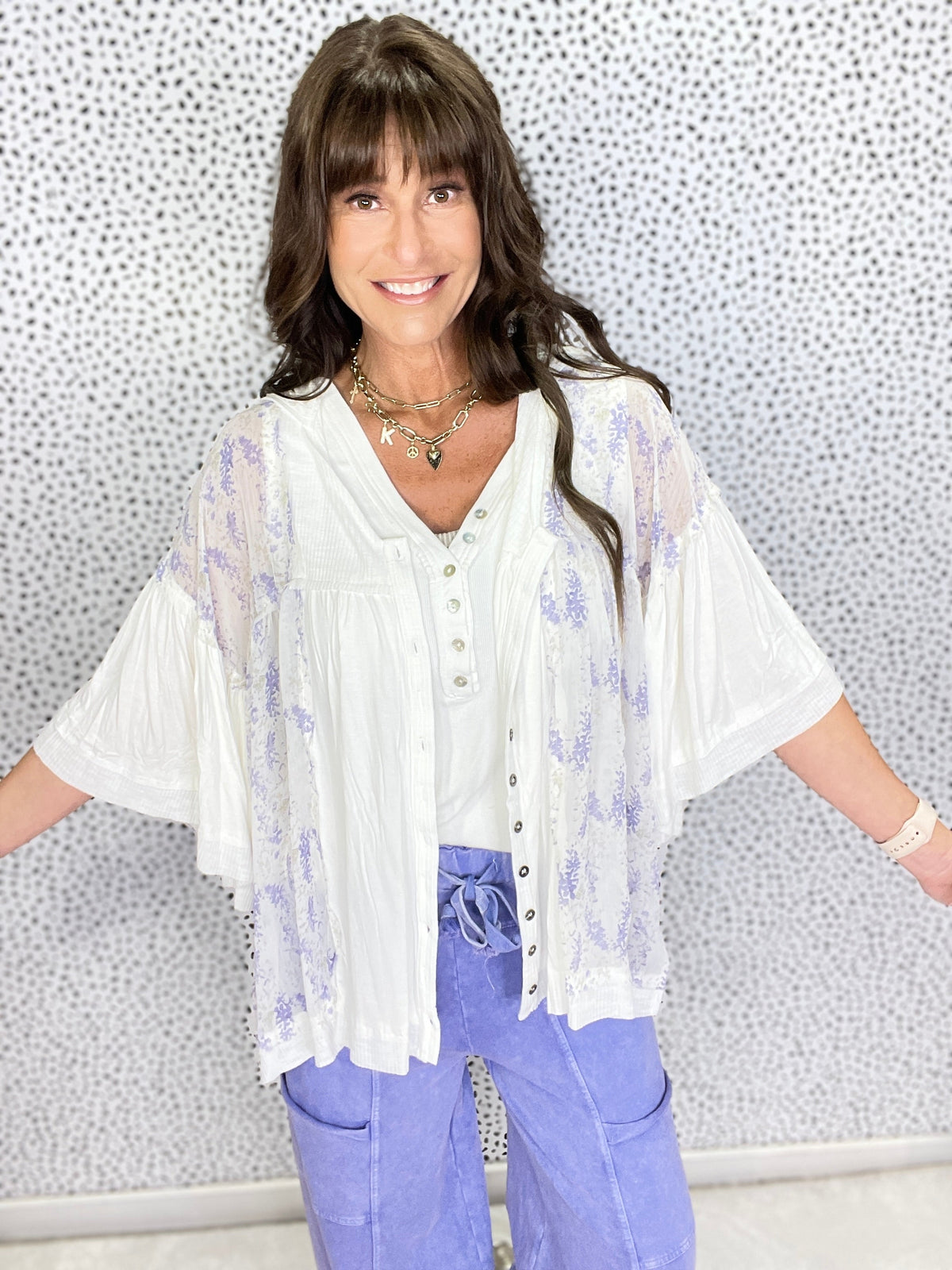 Pol Flora Breeze Mixed Hoodie Top in 2 Colors
