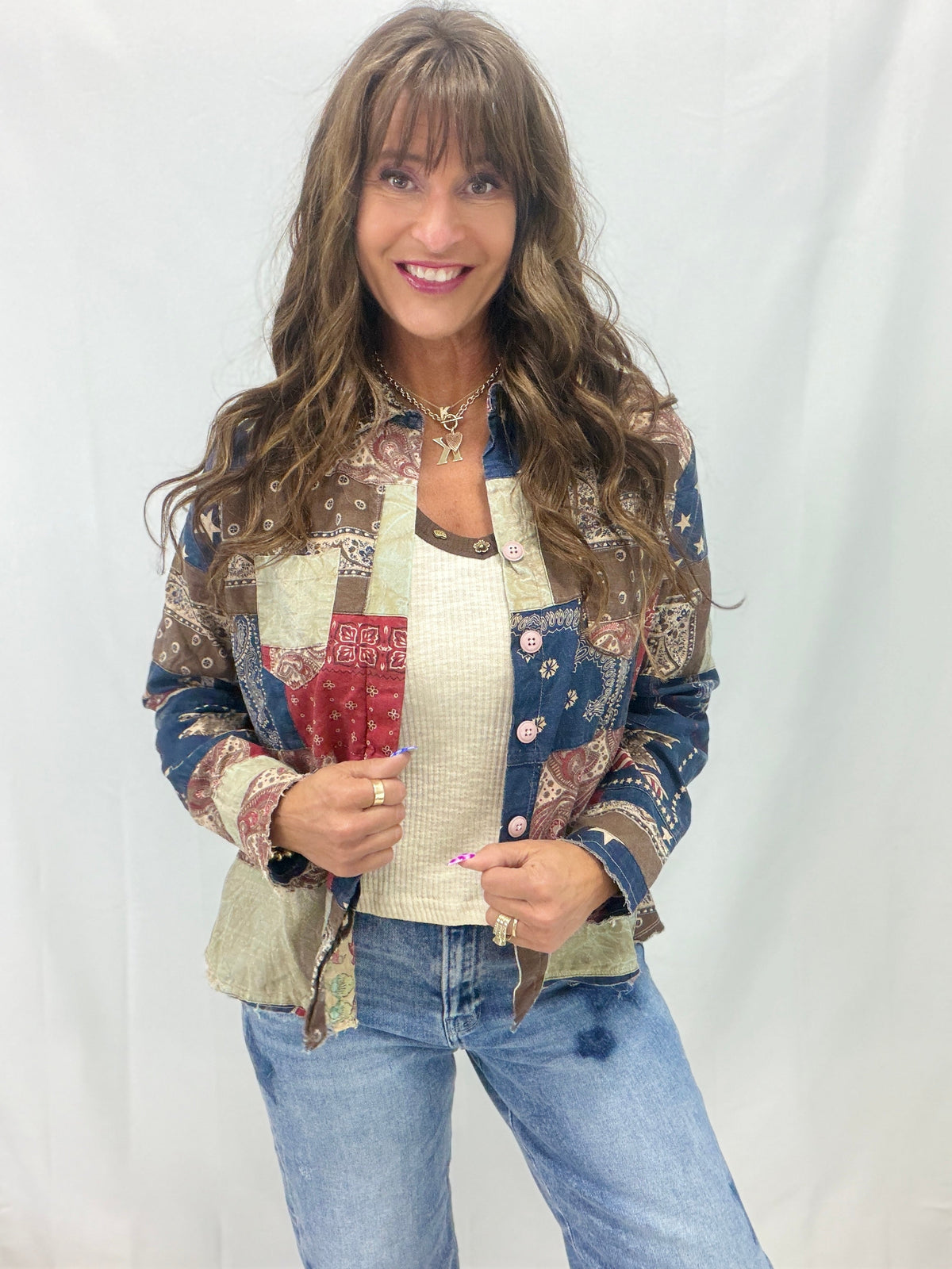Stars And Stripes Patchwork Button Front Top