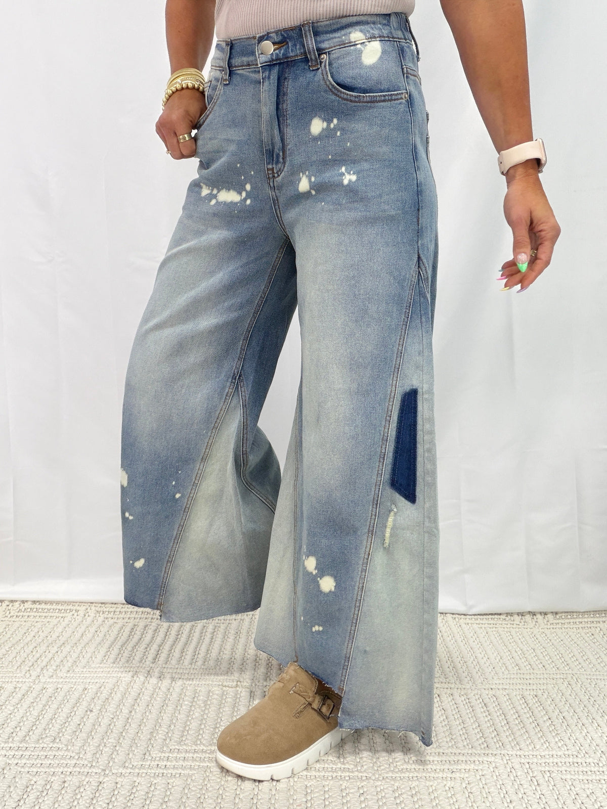 Oli & Hali Sidewalk Spotlight Bleached Wide Leg Jeans In Denim