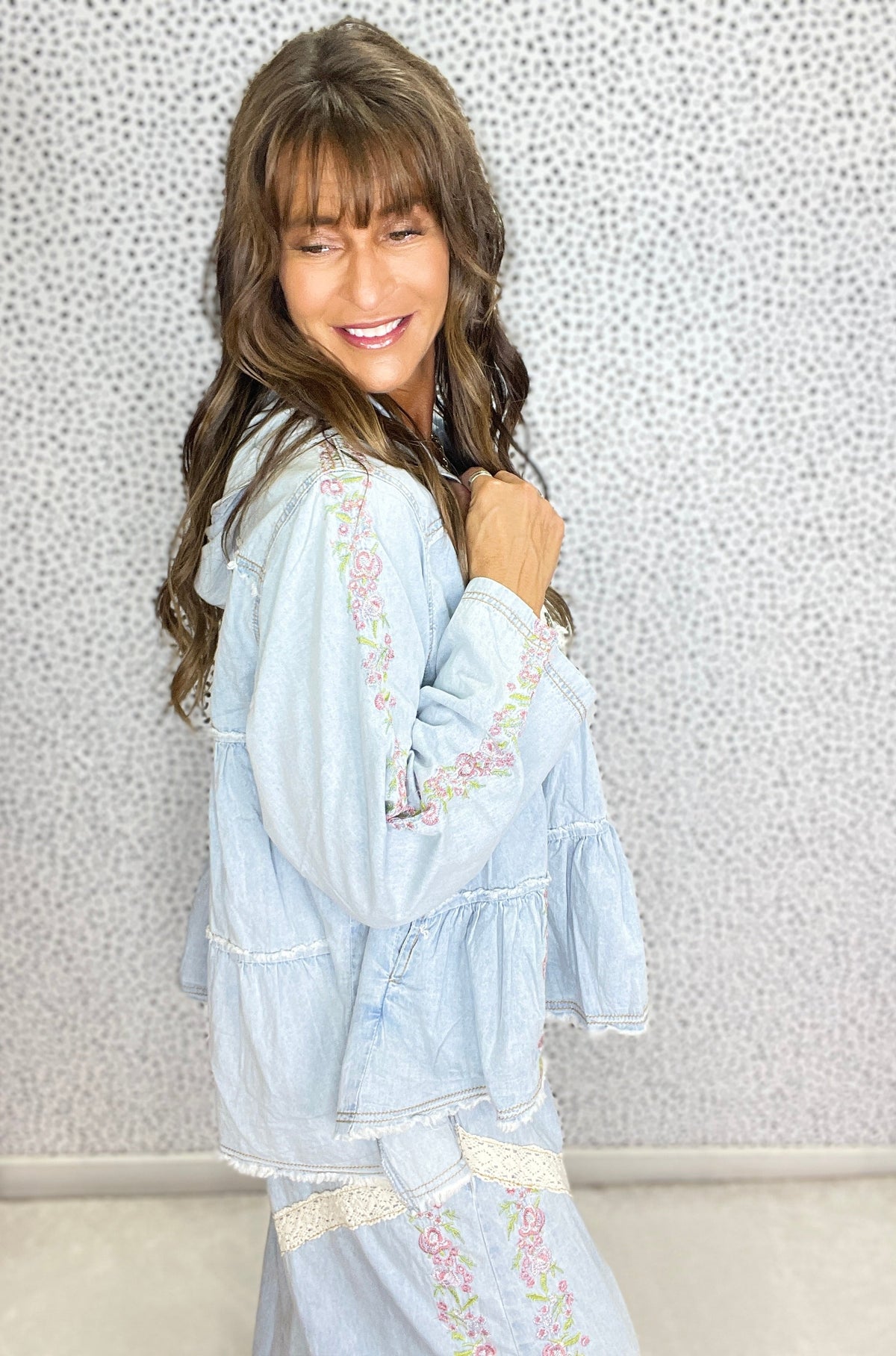 POL Wildflower Denim Dreams Top In Denim