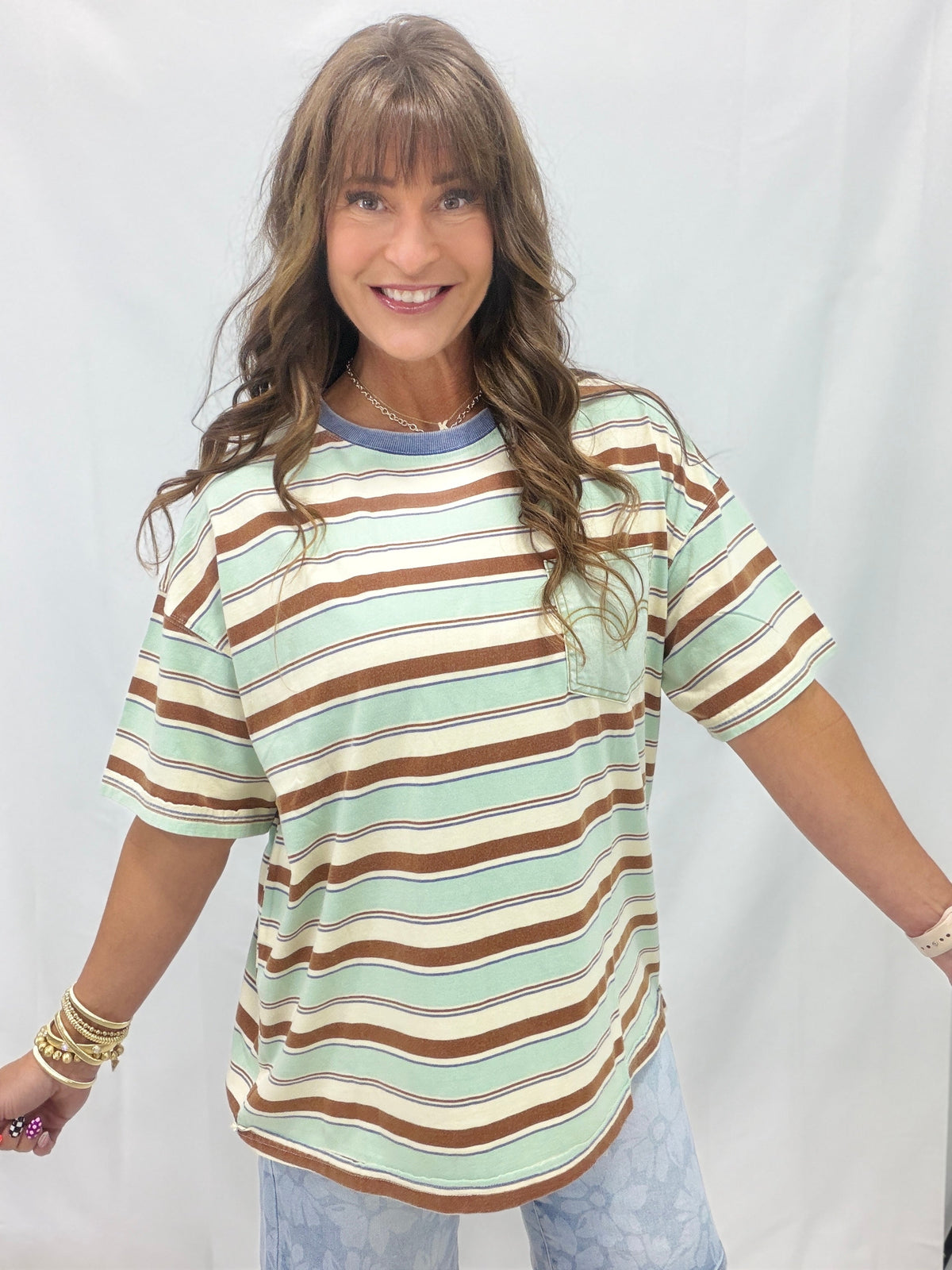 Wander Around Striped Easy Fit Top In 2 Colors