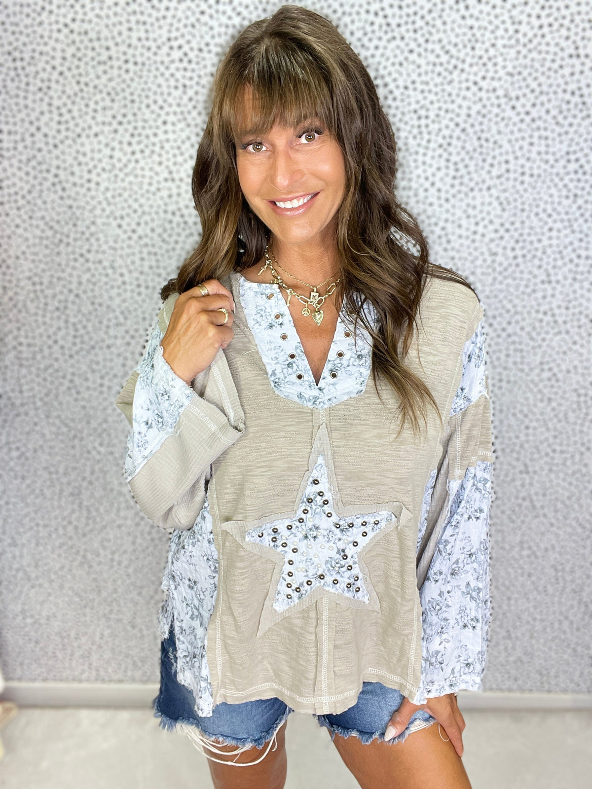 POL Twilight Blossom V-Neck Long Sleeve Top In 2 Colors *Final Sale*