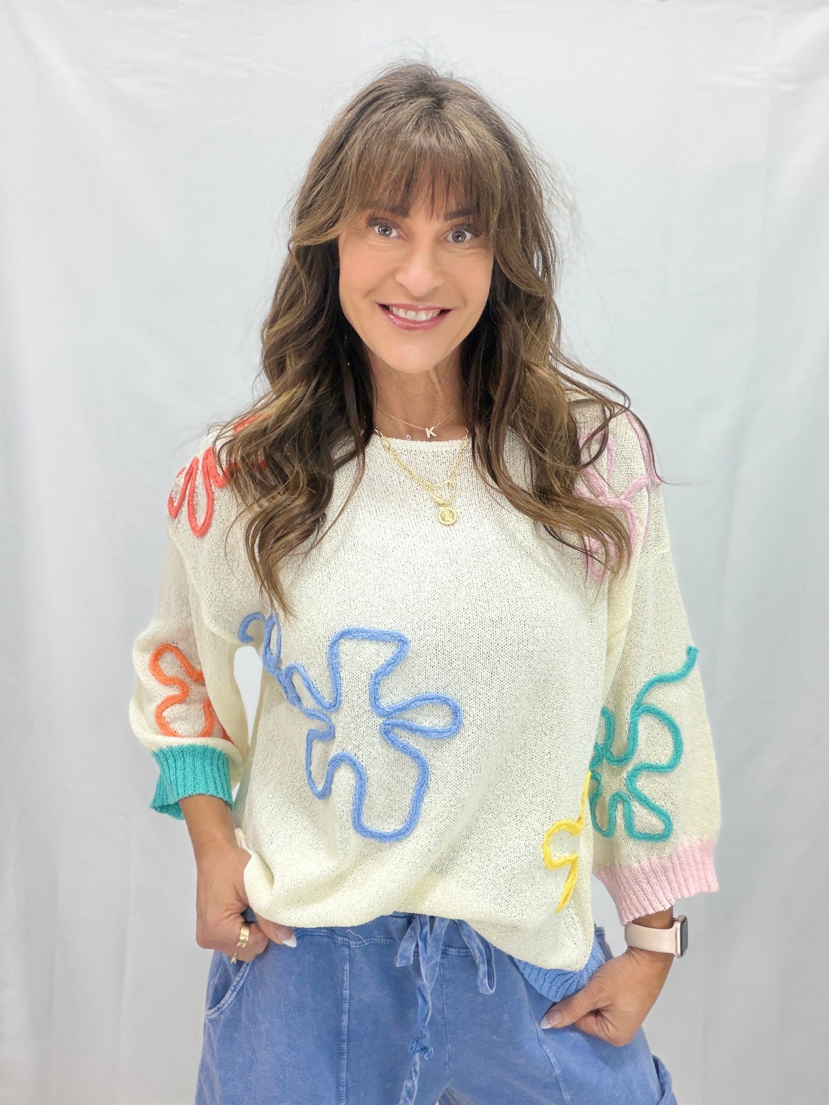Color Me Cozy Flower Pattern Tunic Sweater In 4 Colors