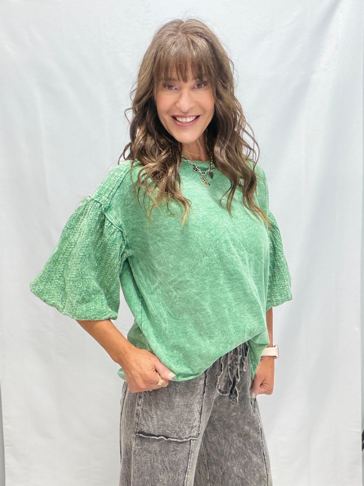 Til You Come Back Home Puff Sleeve Accent Top In 2 Colors
