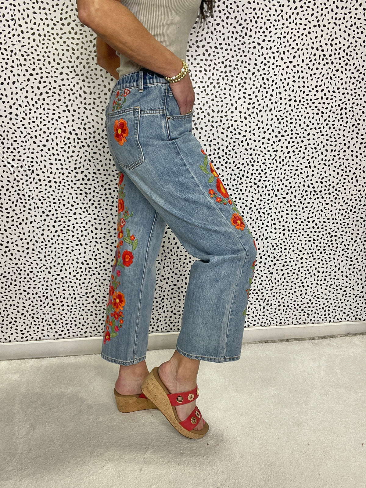 Oli & Hali Rachelle Washed Flower Embroidered Jeans 001 In Denim *Final Sale*