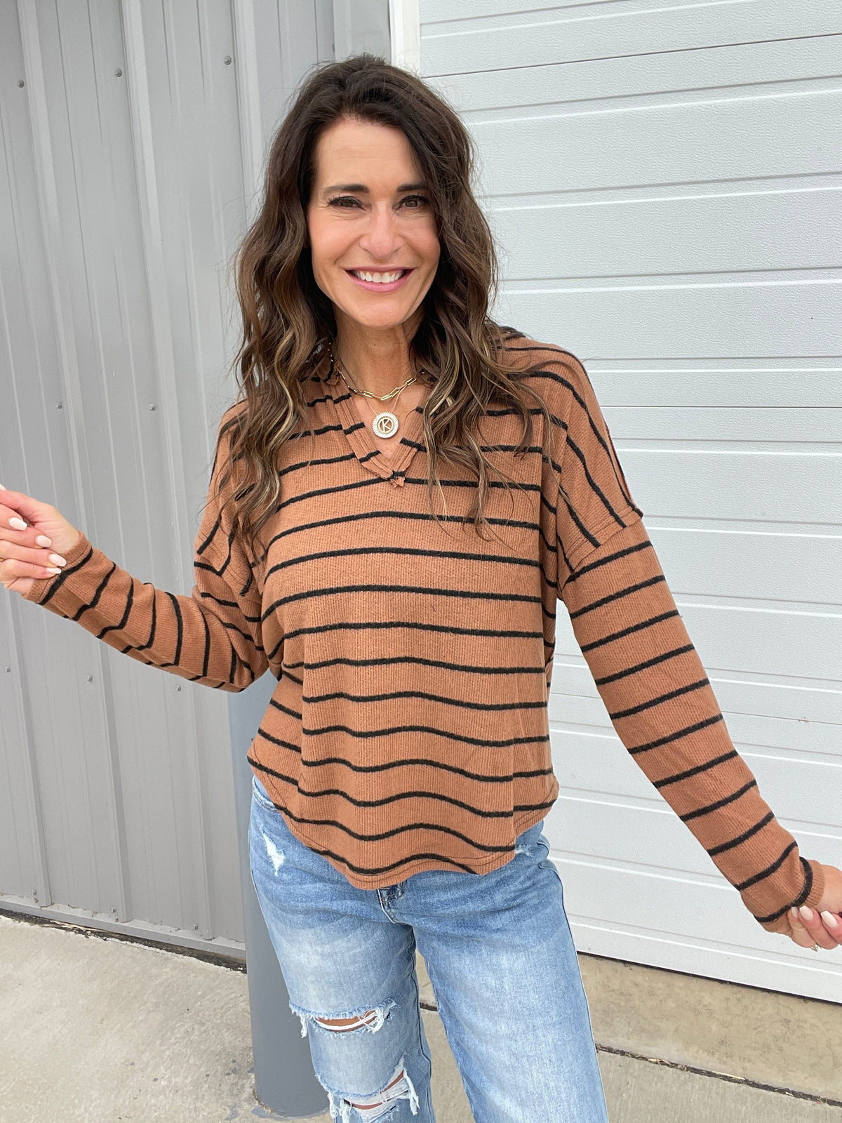 Coming True Long Sleeve Striped Top In Brown *Final Sale*