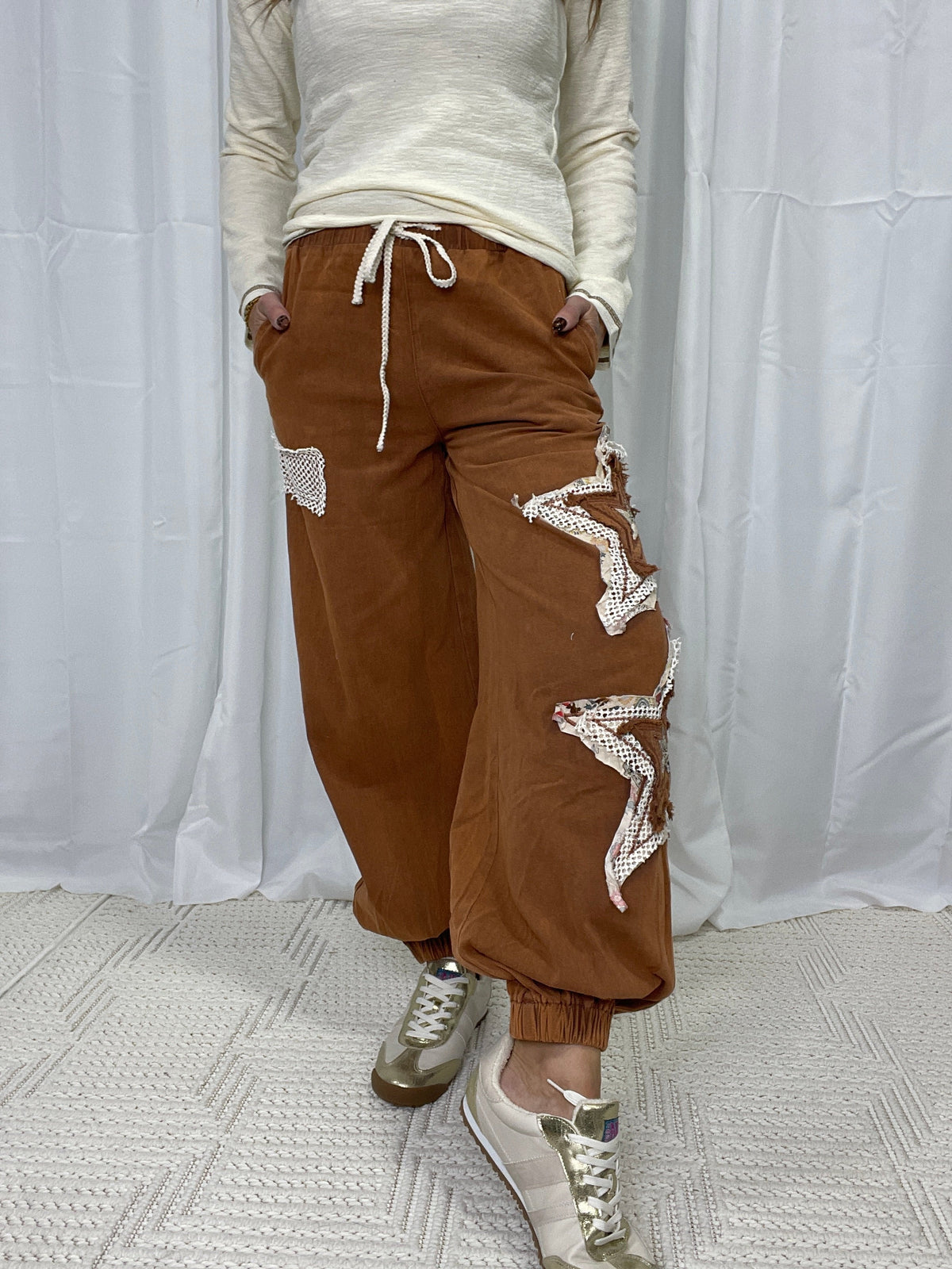 POL Wishing Star Mixed Patches Jogger Pants In 2 Colors