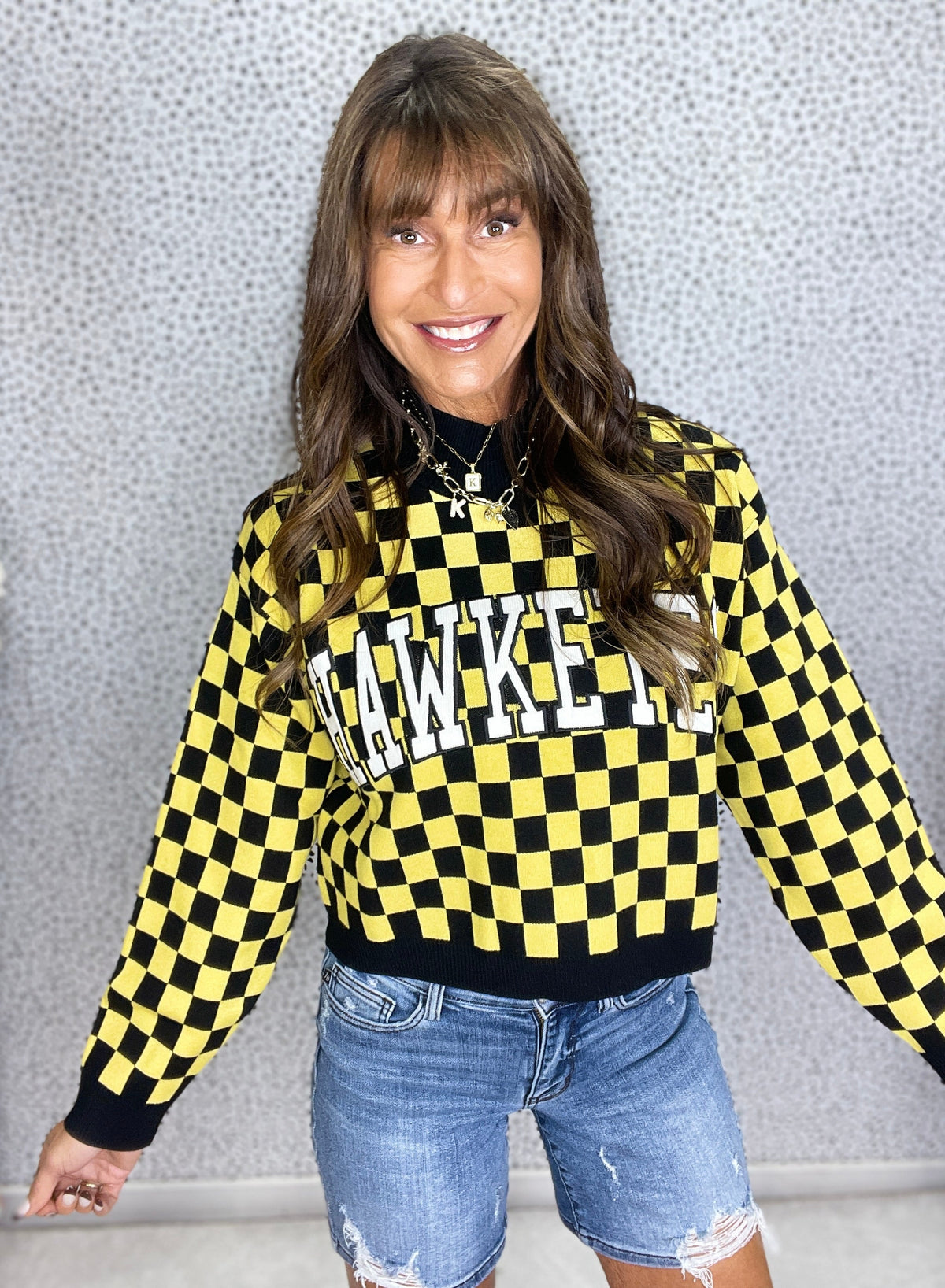 Iowa Checkerboard Crew Sweater